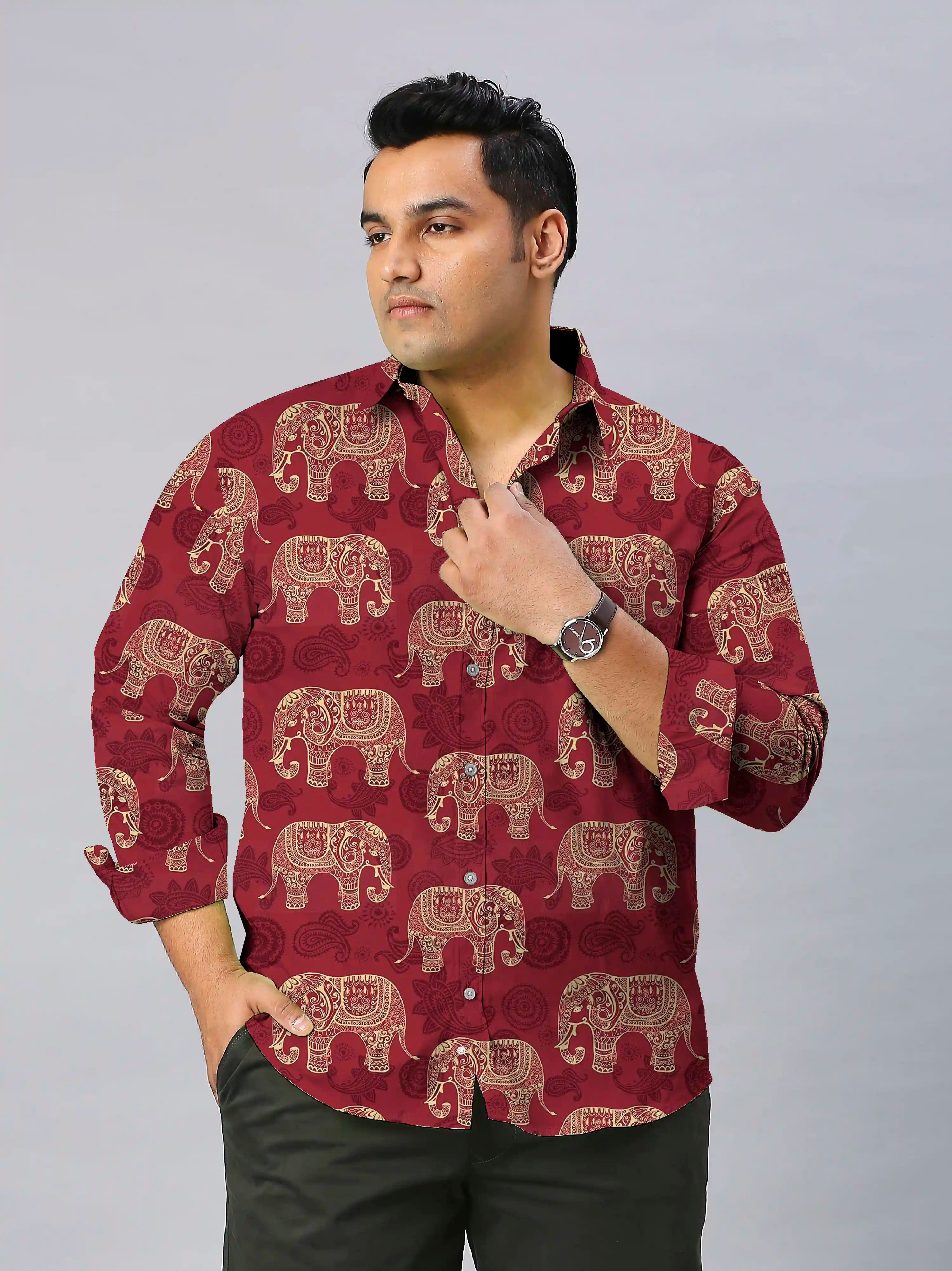 Ethnic Elephants Digital Printed Men's Plus Size Full Sleeve Shirt