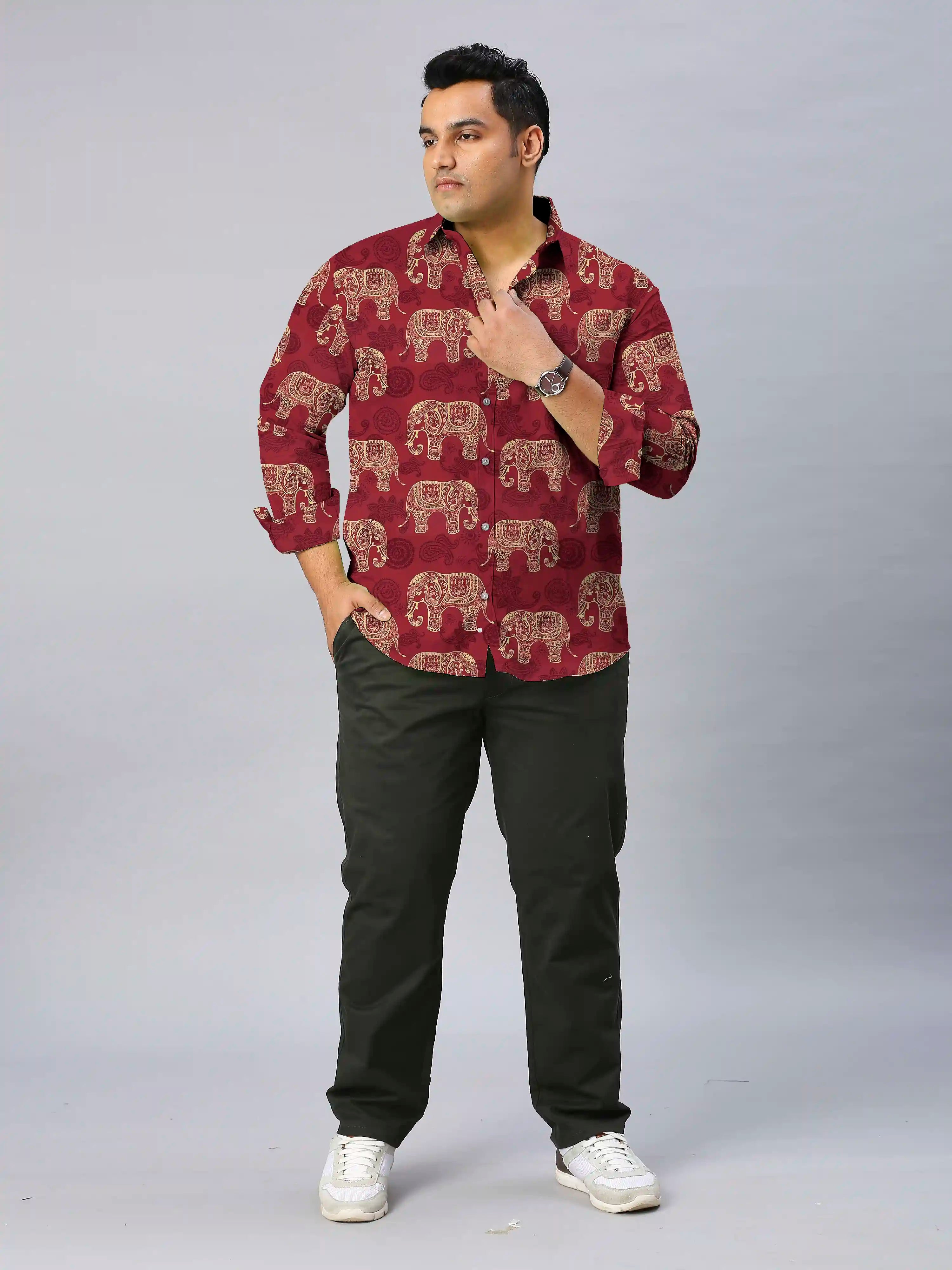 Ethnic Elephants Digital Printed Men's Plus Size Full Sleeve Shirt
