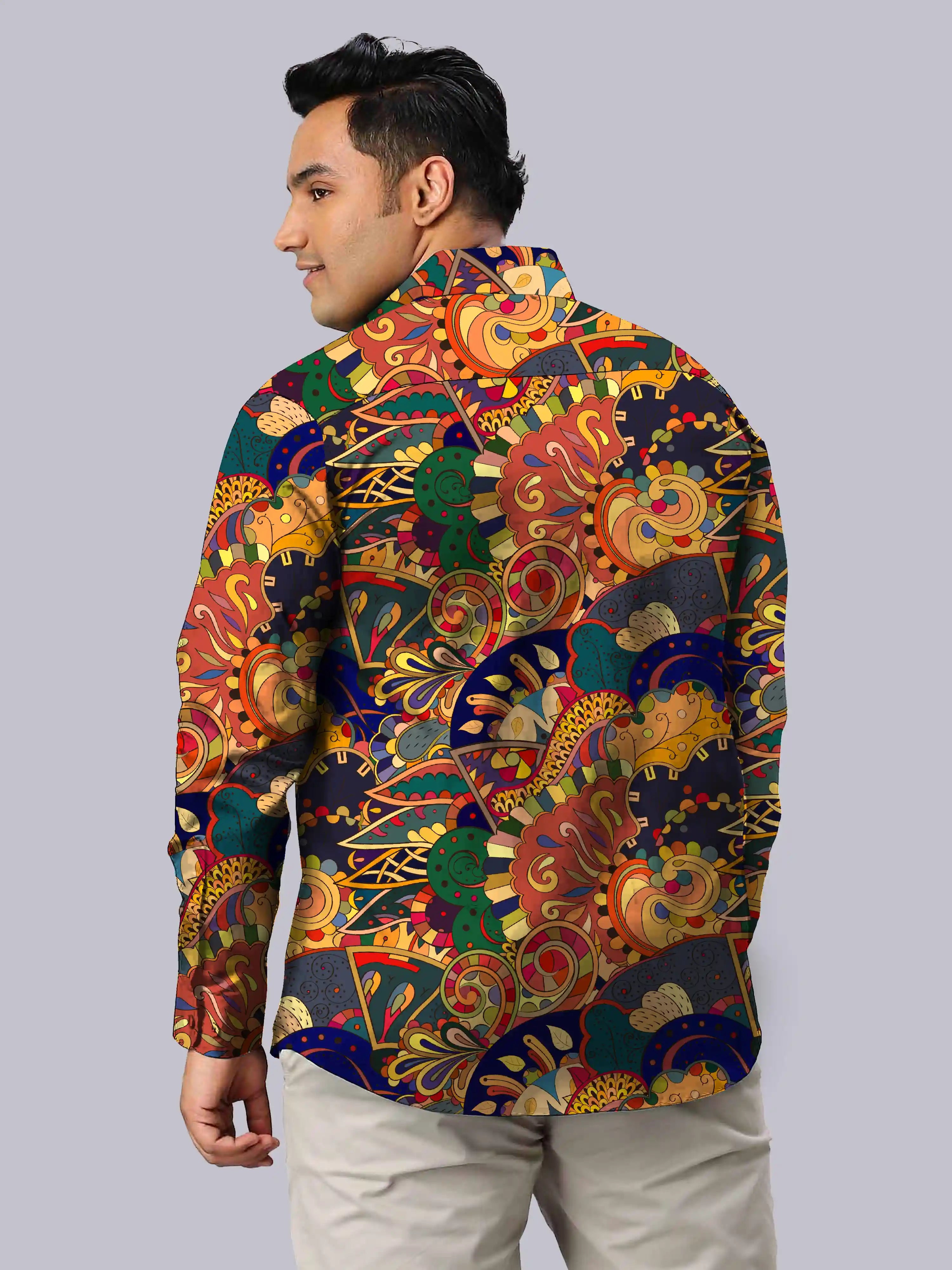 Mehndi Designs Digital Printed Men's Plus Size Full Sleeve Shirt
