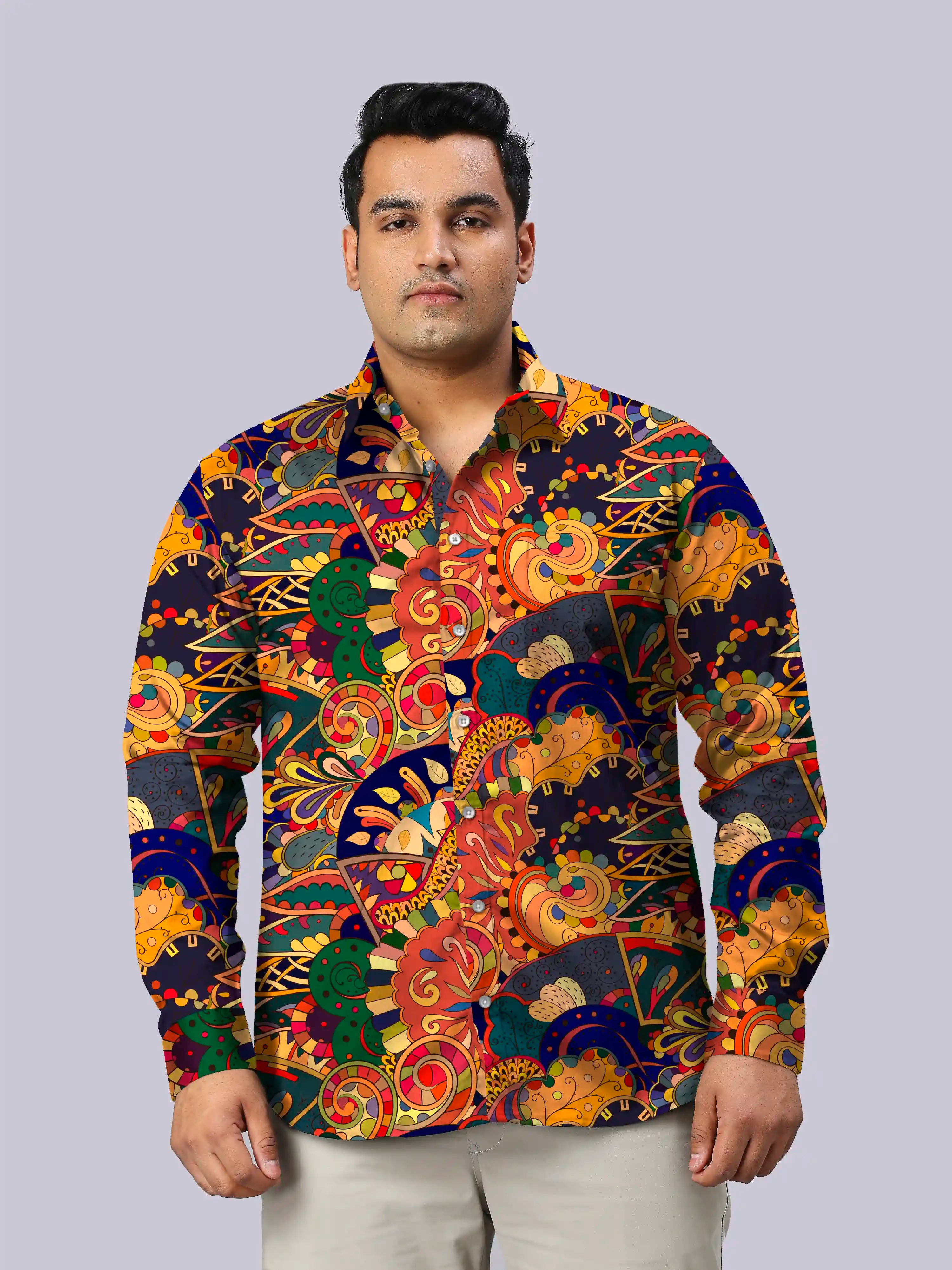 Mehndi Designs Digital Printed Men's Plus Size Full Sleeve Shirt