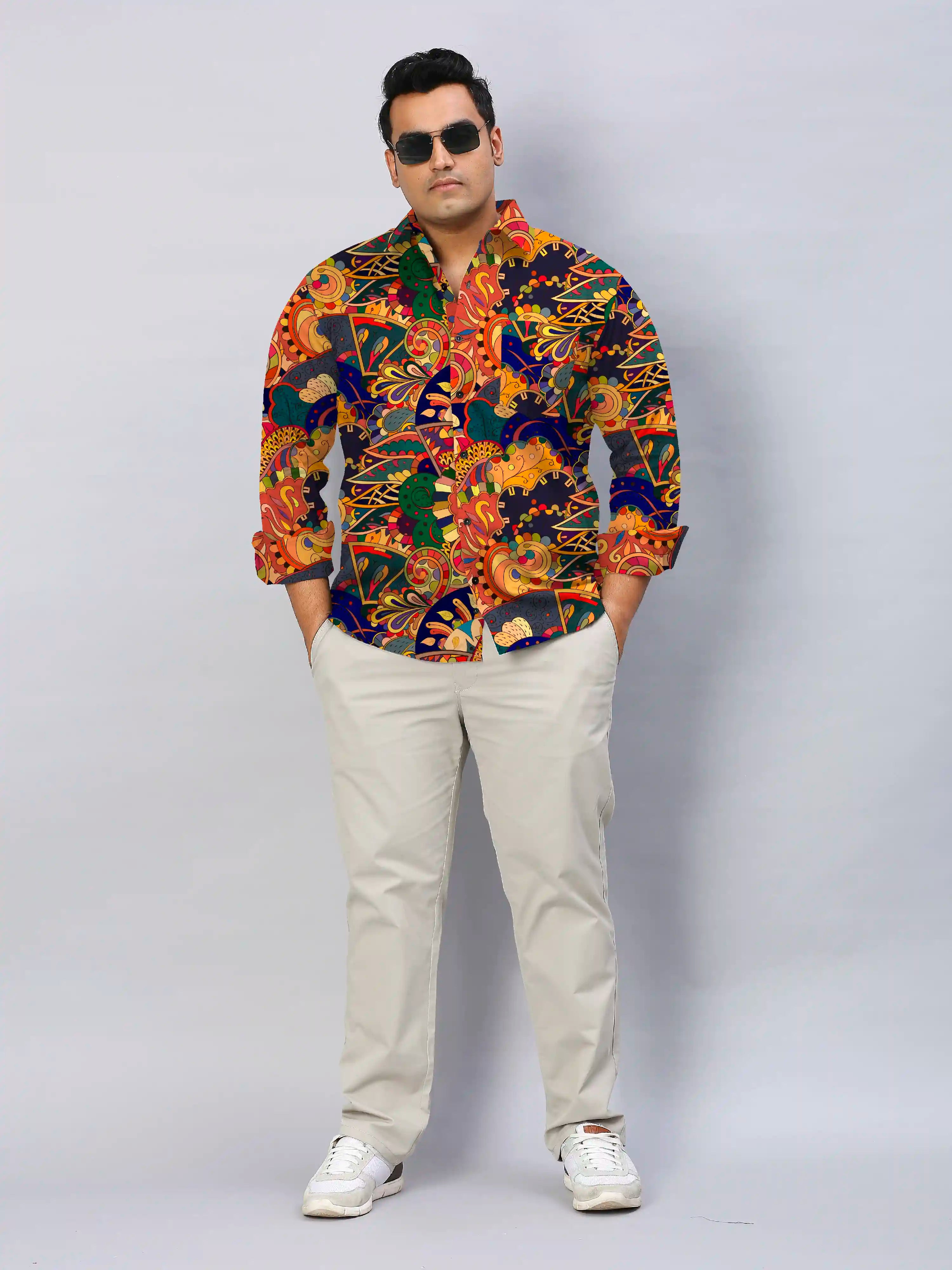 Mehndi Designs Digital Printed Men's Plus Size Full Sleeve Shirt