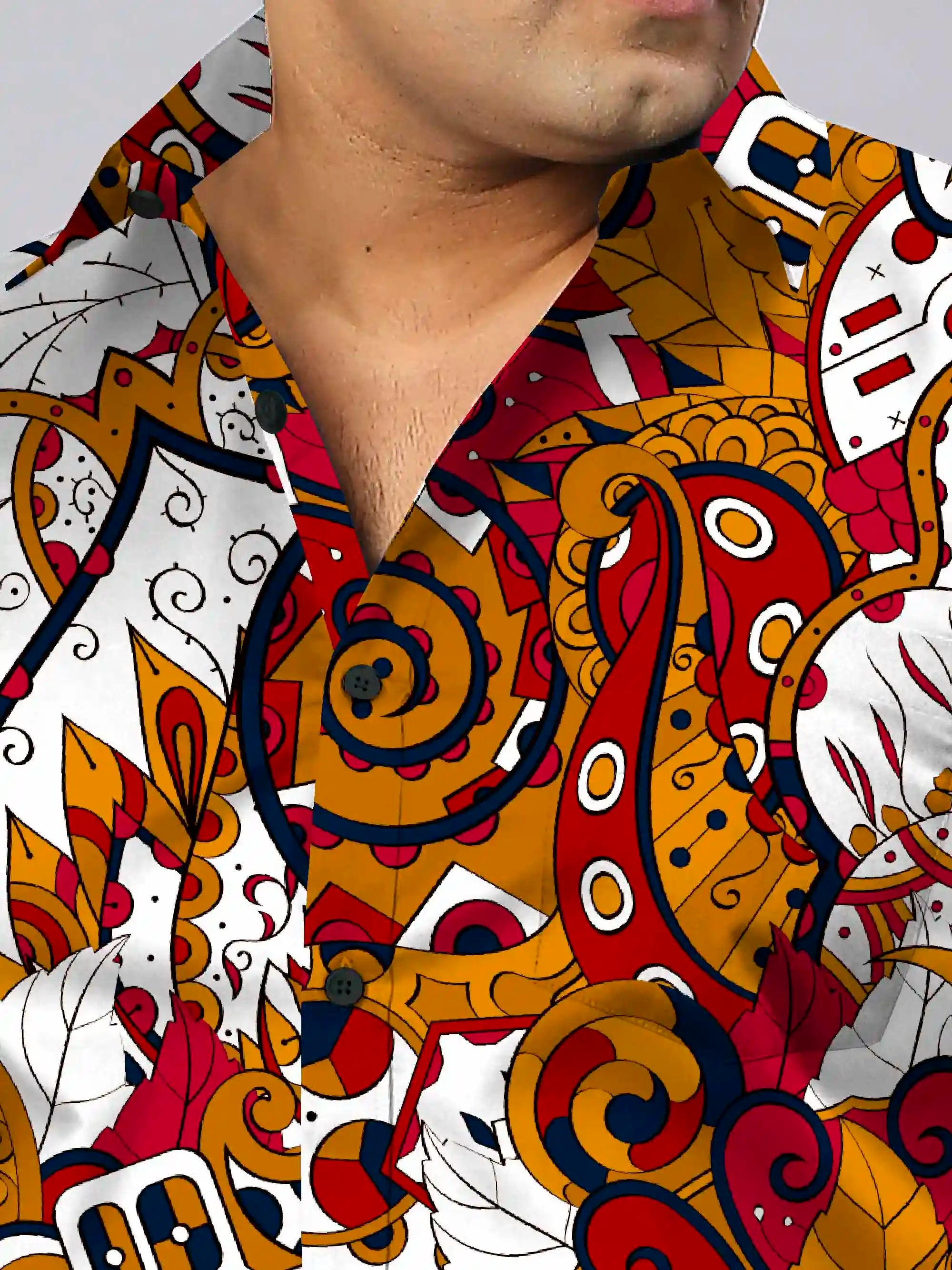 Kalamkari Digital Printed Men's Plus Size Full Sleeve Shirt