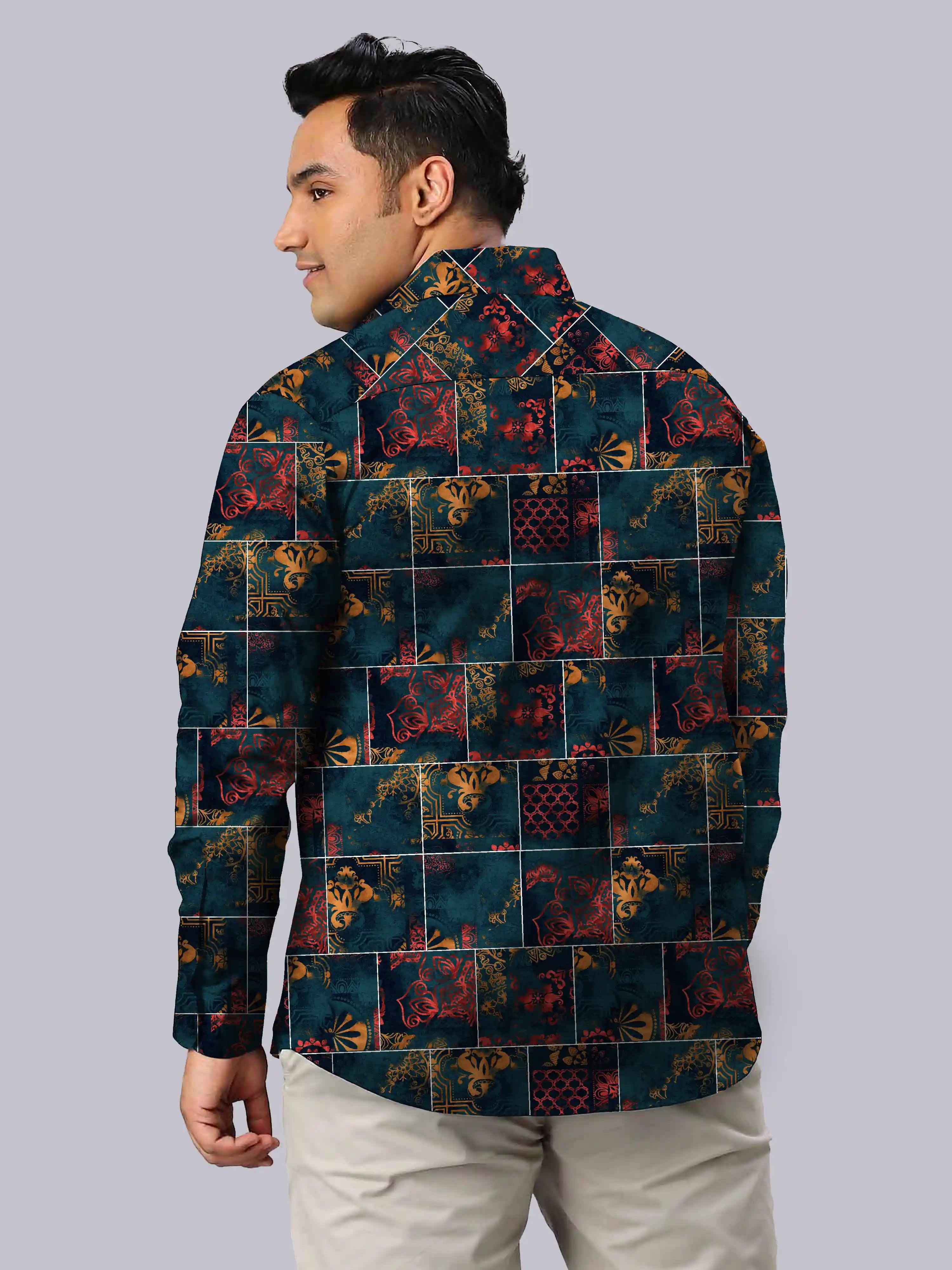 Mandala Border Digital Printed Men's Plus Size Full Sleeve Shirt