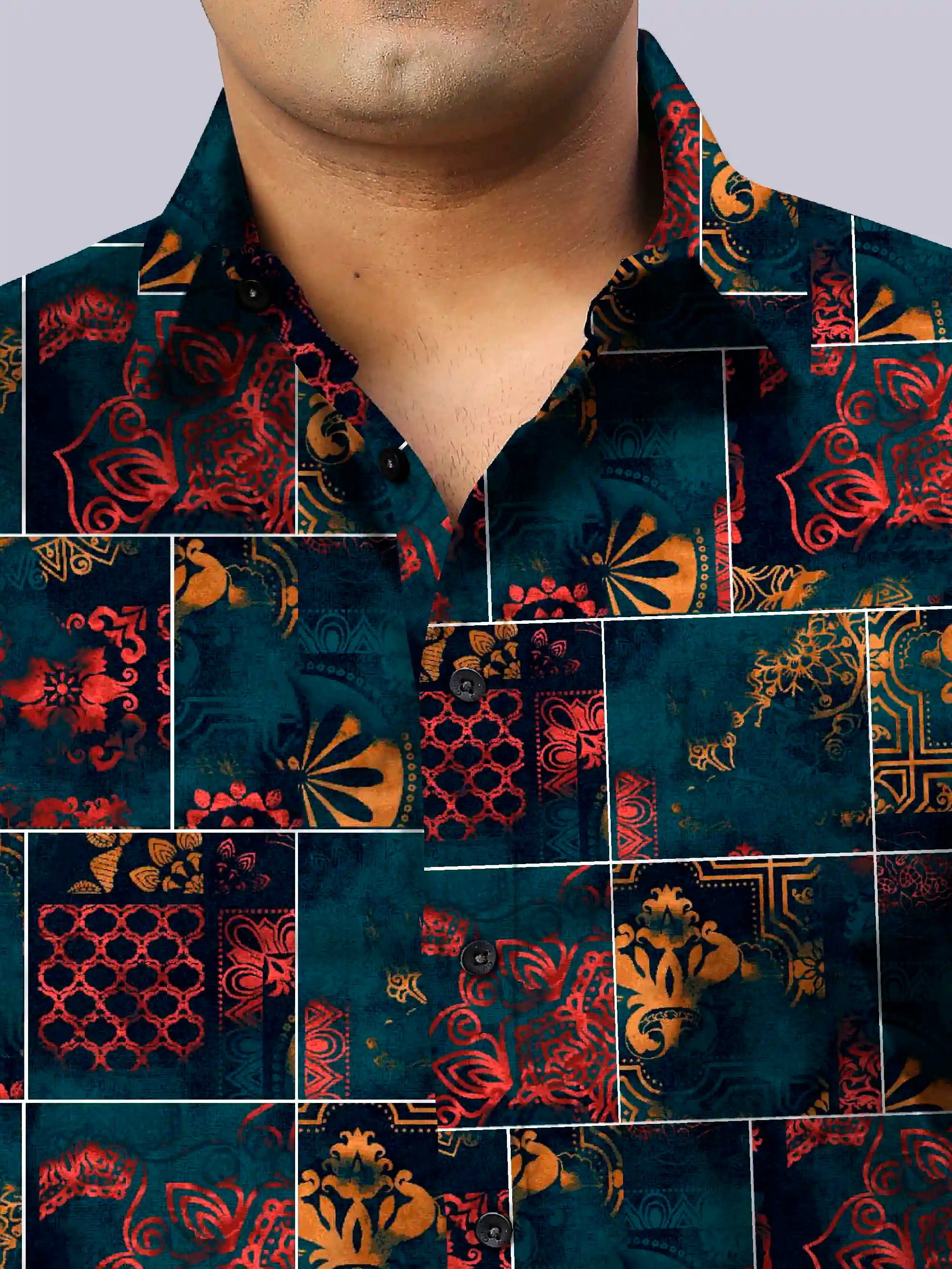 Mandala Border Digital Printed Men's Plus Size Full Sleeve Shirt