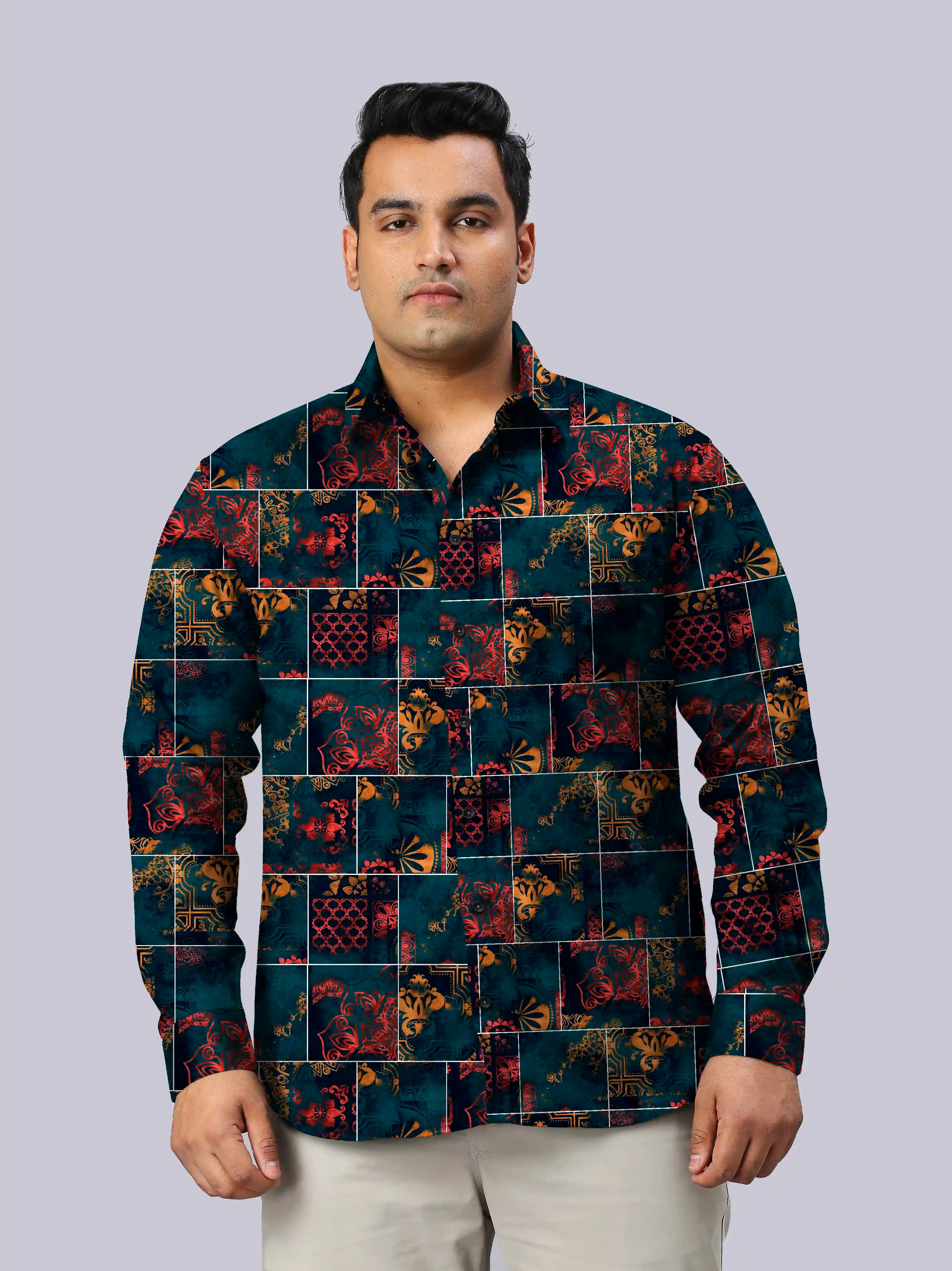 Mandala Border Digital Printed Men's Plus Size Full Sleeve Shirt