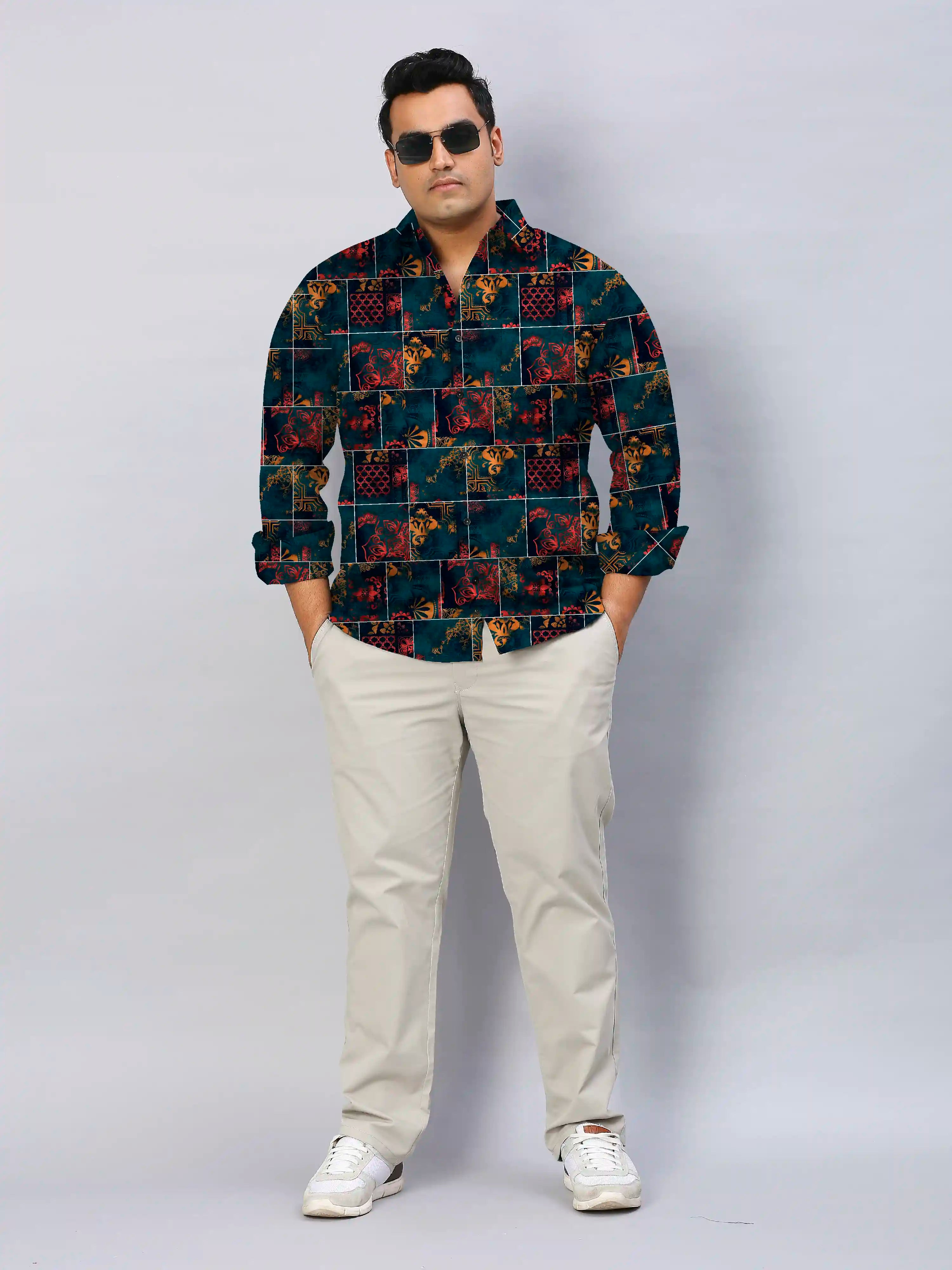 Mandala Border Digital Printed Men's Plus Size Full Sleeve Shirt