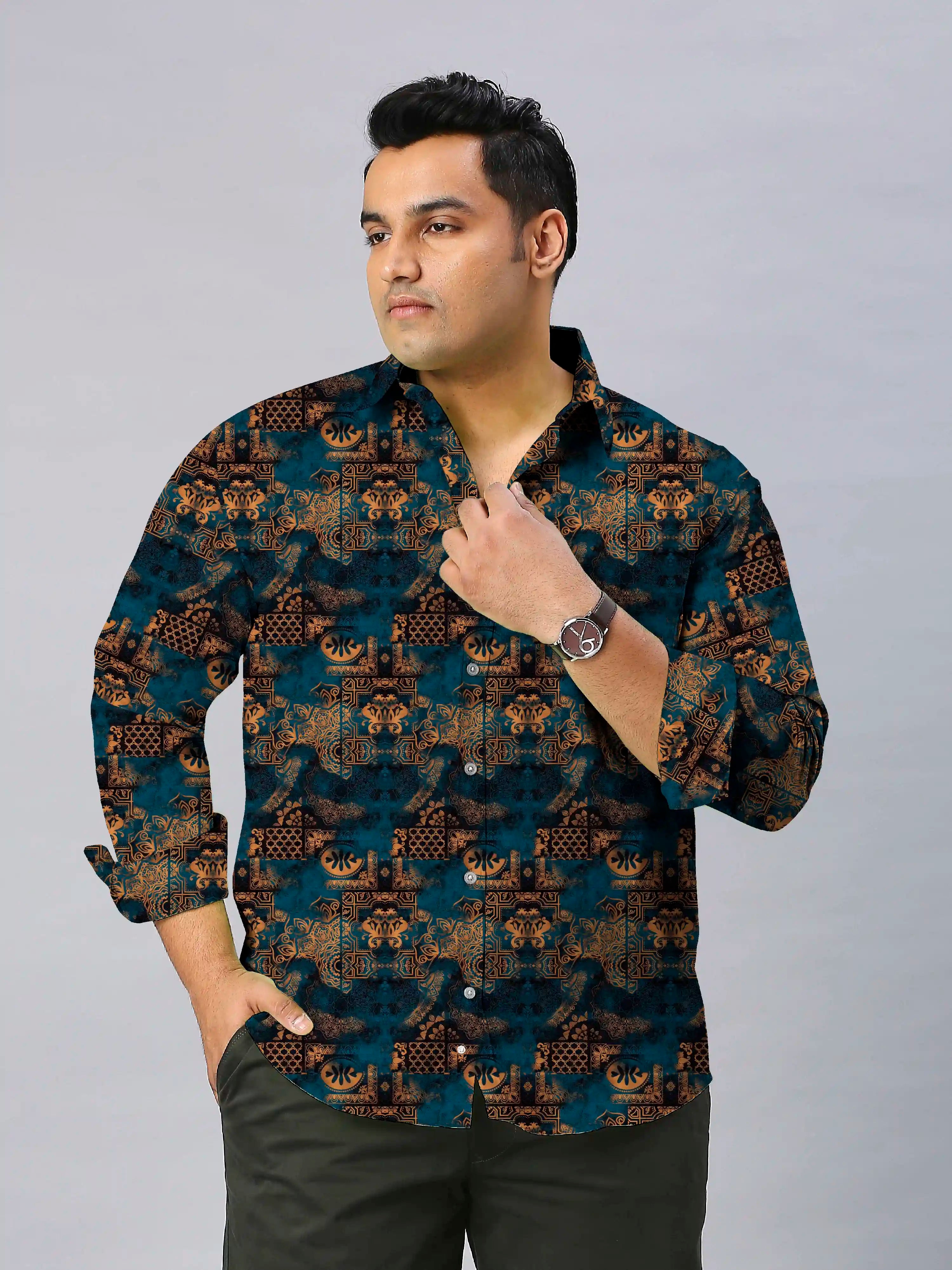 Mandala Motifs Digital Printed Men's Plus Size Full Sleeve Shirt