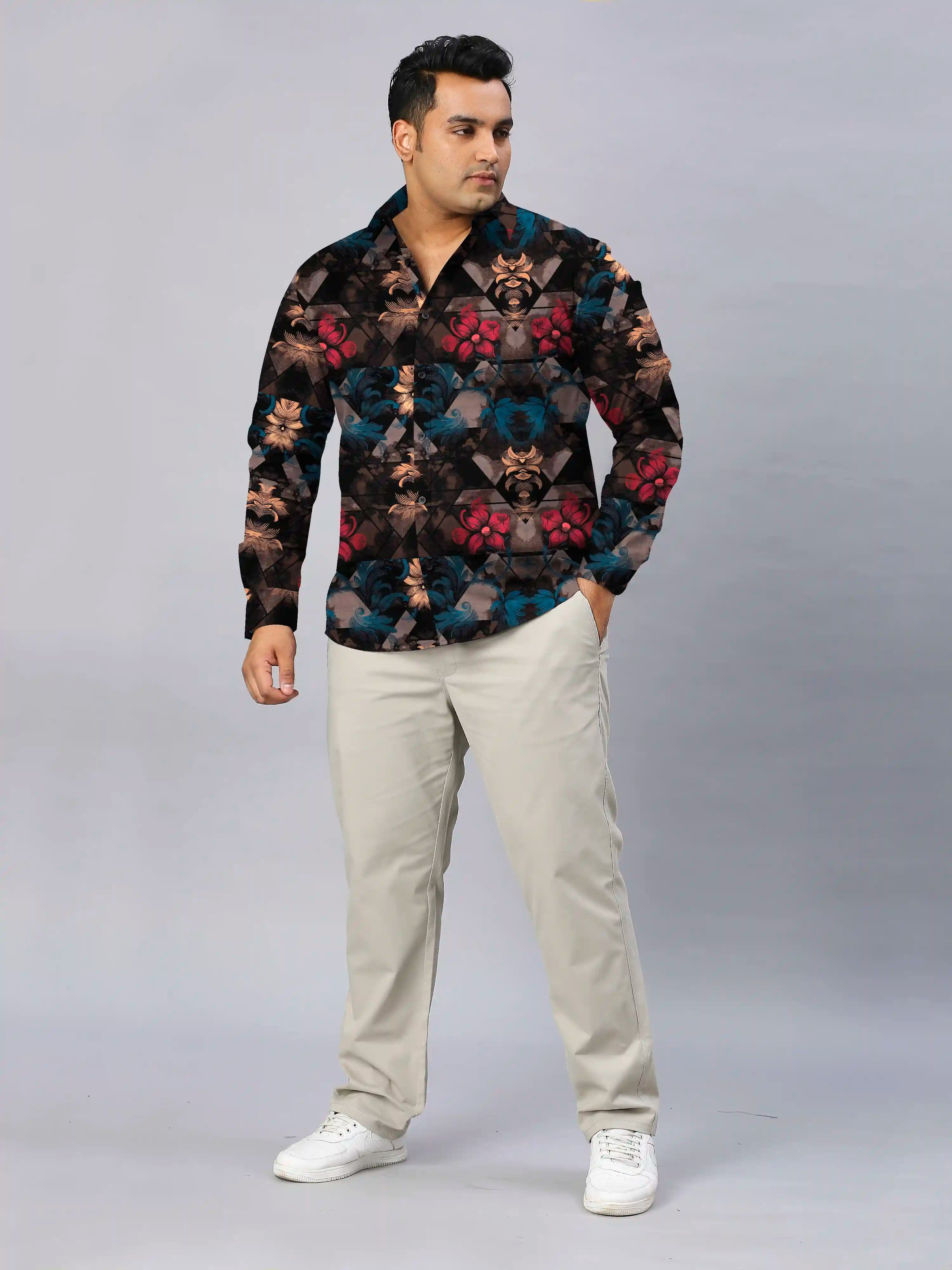 Baroque Style Digital Printed Men's Plus Size Full Sleeve Shirt