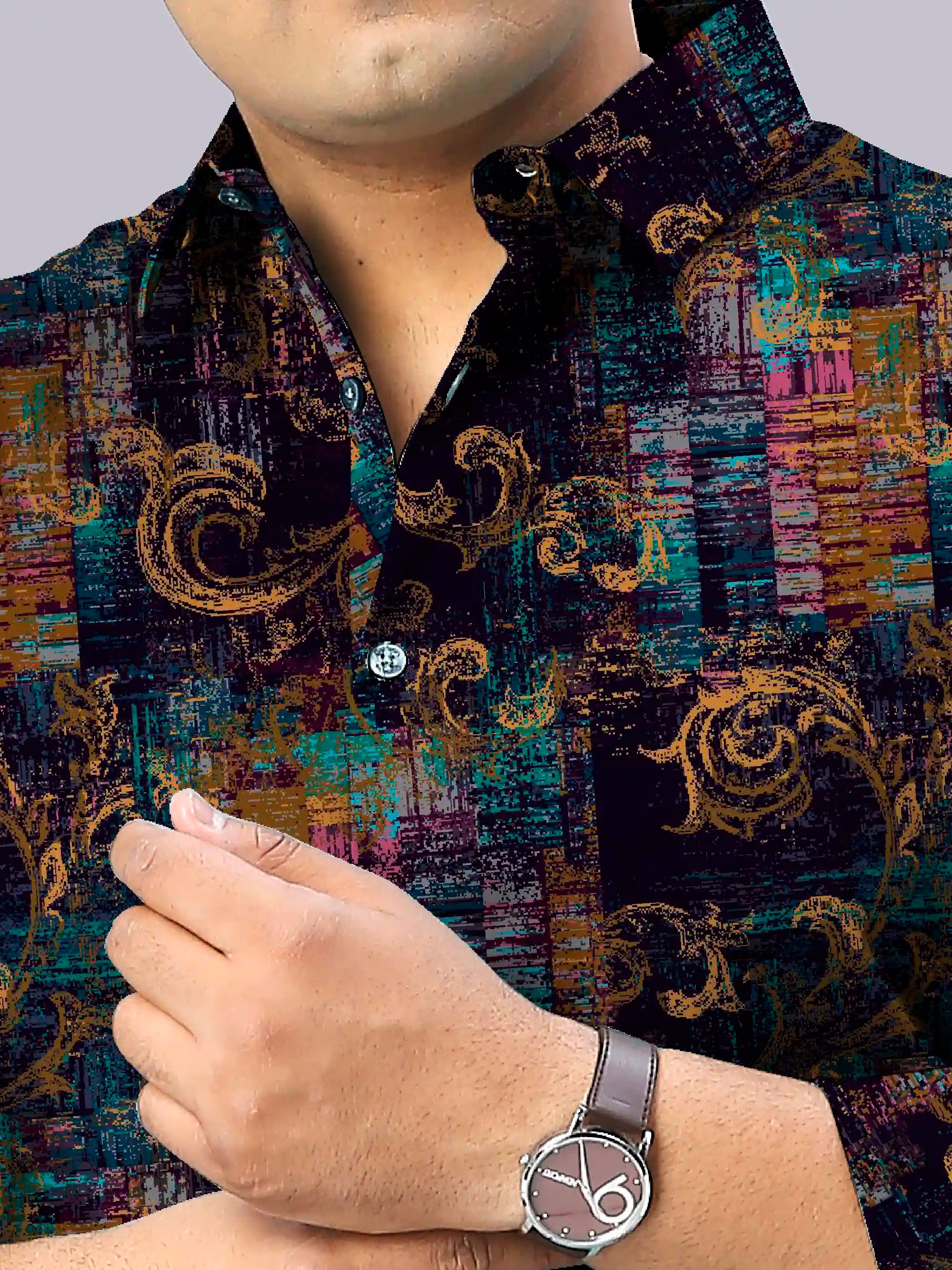 Classic Baroque Digital Printed Men's Plus Size Full Sleeve Shirt