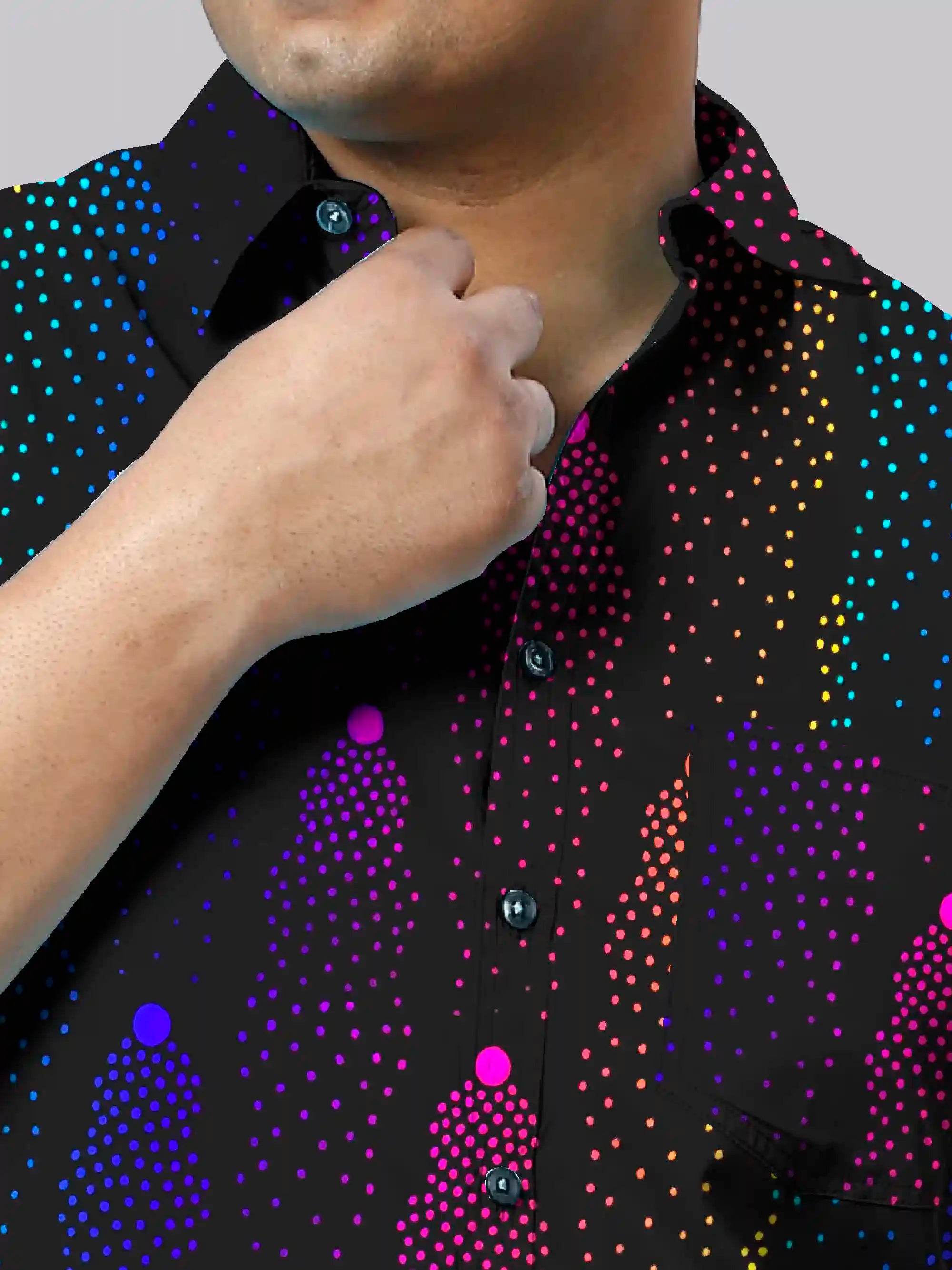 Multicolored Dots Digital Printed Men's Plus Size Full Sleeve Shirt