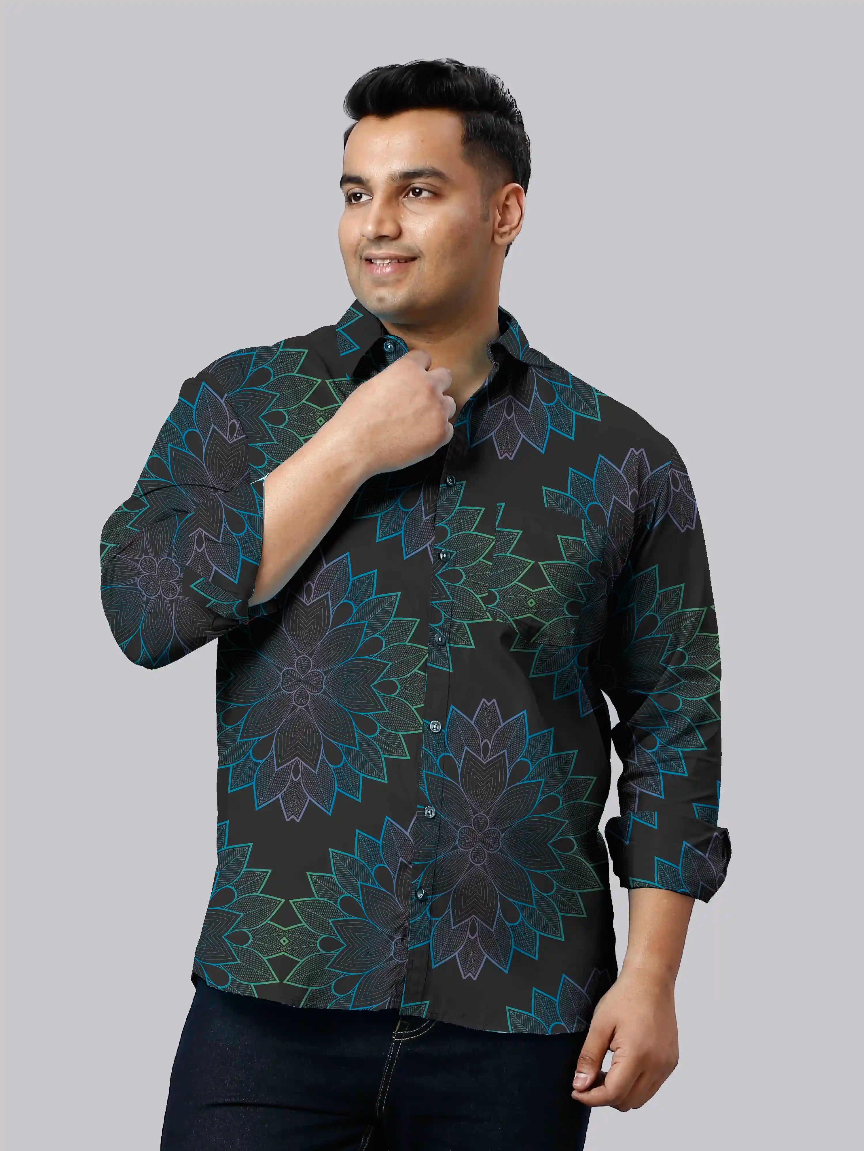 Oriented Abstract Digital Printed Men's Plus Size Full Sleeve Shirt