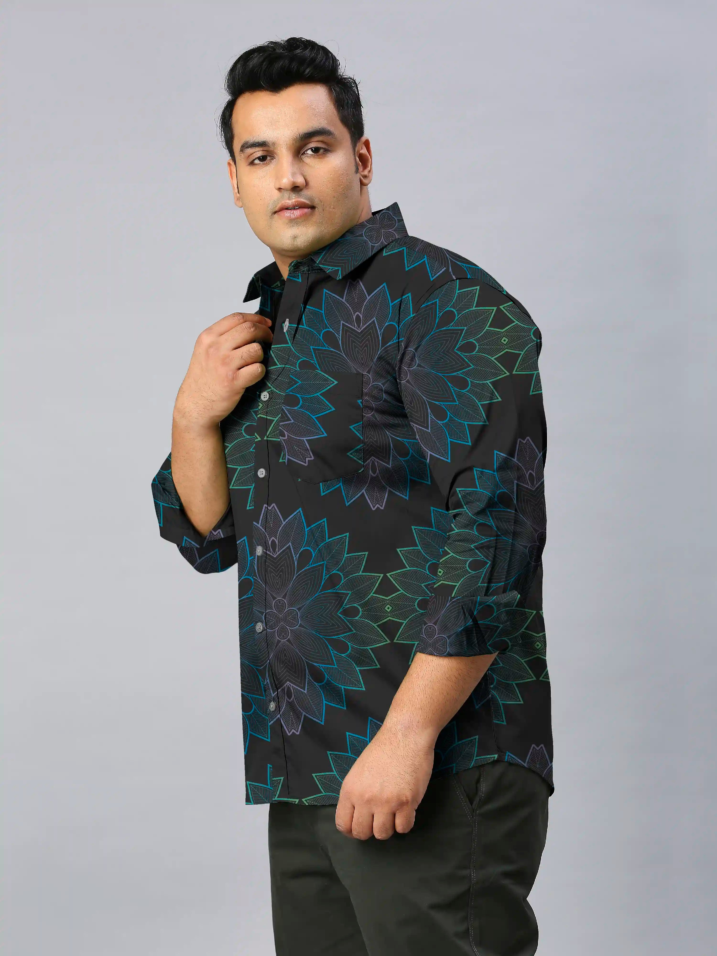 Oriented Abstract Digital Printed Men's Plus Size Full Sleeve Shirt