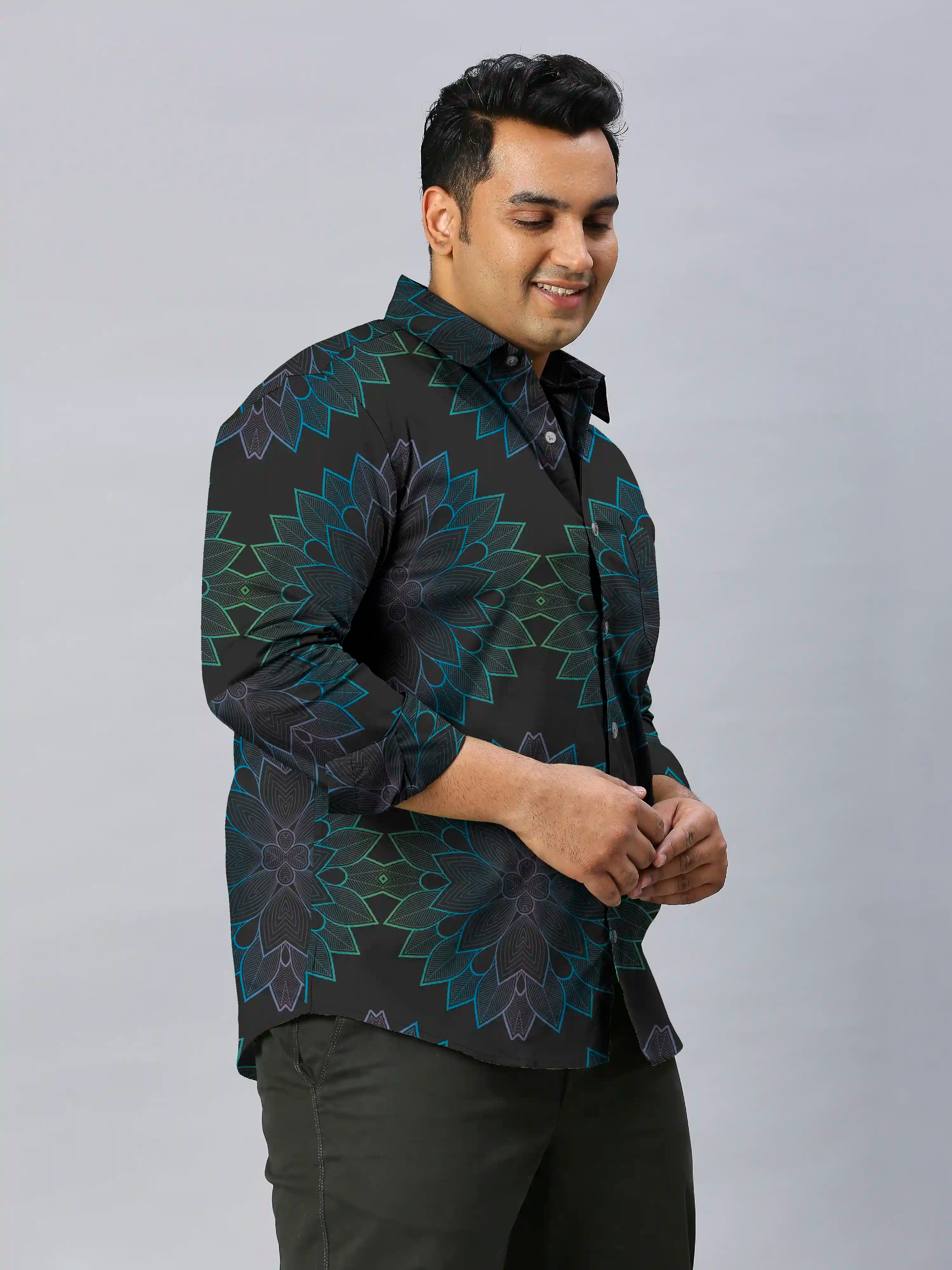 Oriented Abstract Digital Printed Men's Plus Size Full Sleeve Shirt
