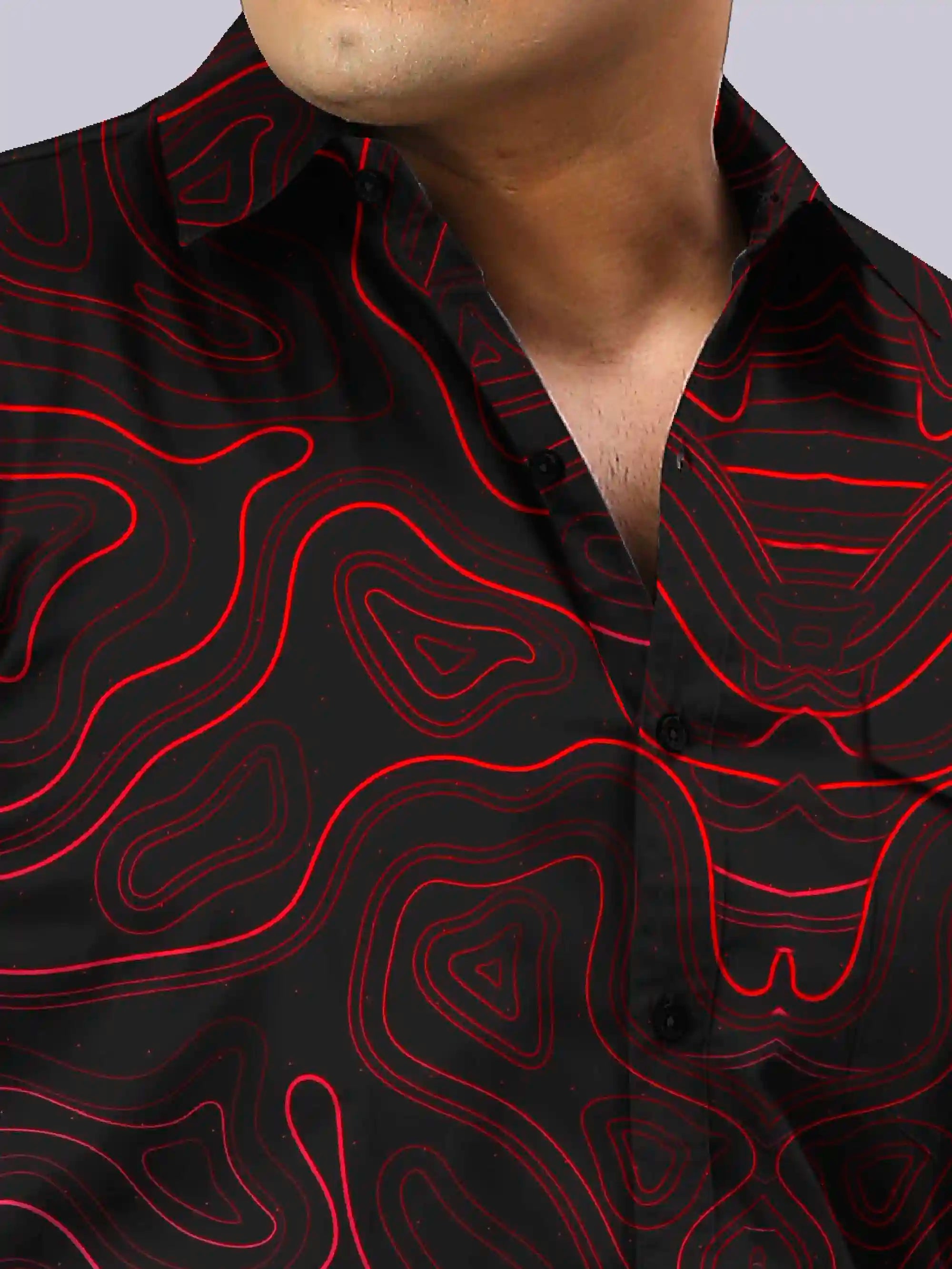 Red Lines Digital Printed Men's Plus Size Full Sleeve Shirt