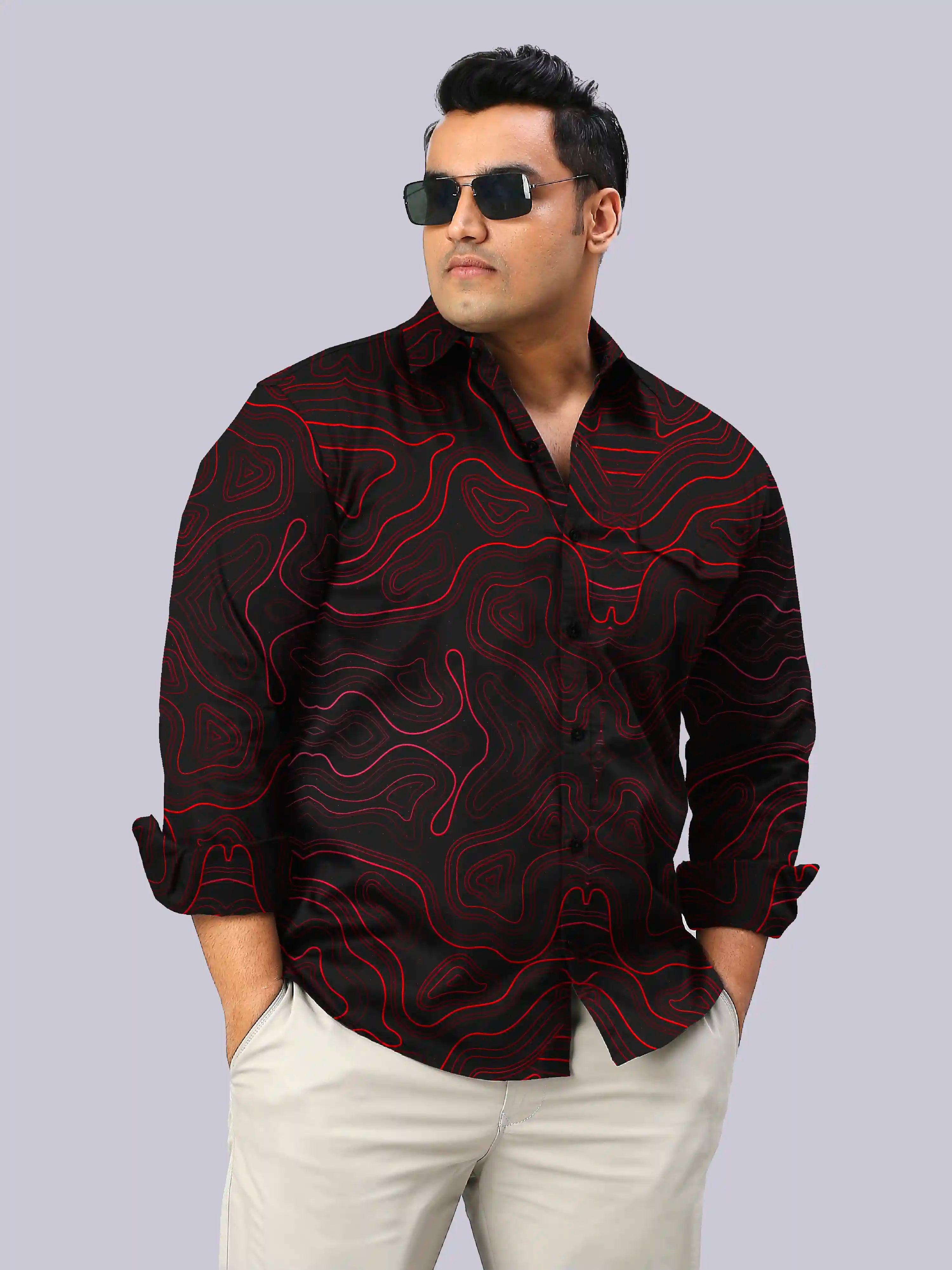 Red Lines Digital Printed Men's Plus Size Full Sleeve Shirt