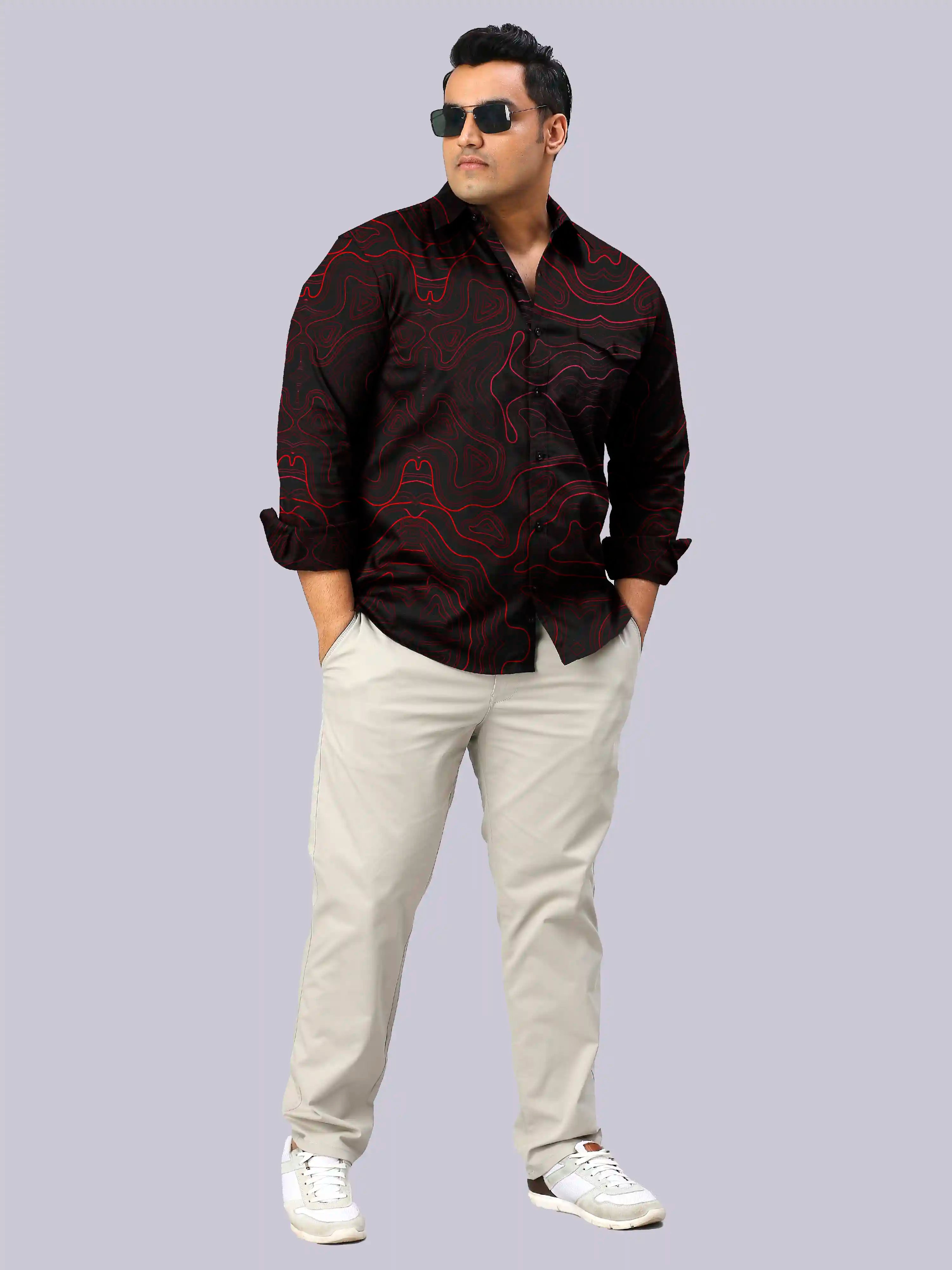 Red Lines Digital Printed Men's Plus Size Full Sleeve Shirt