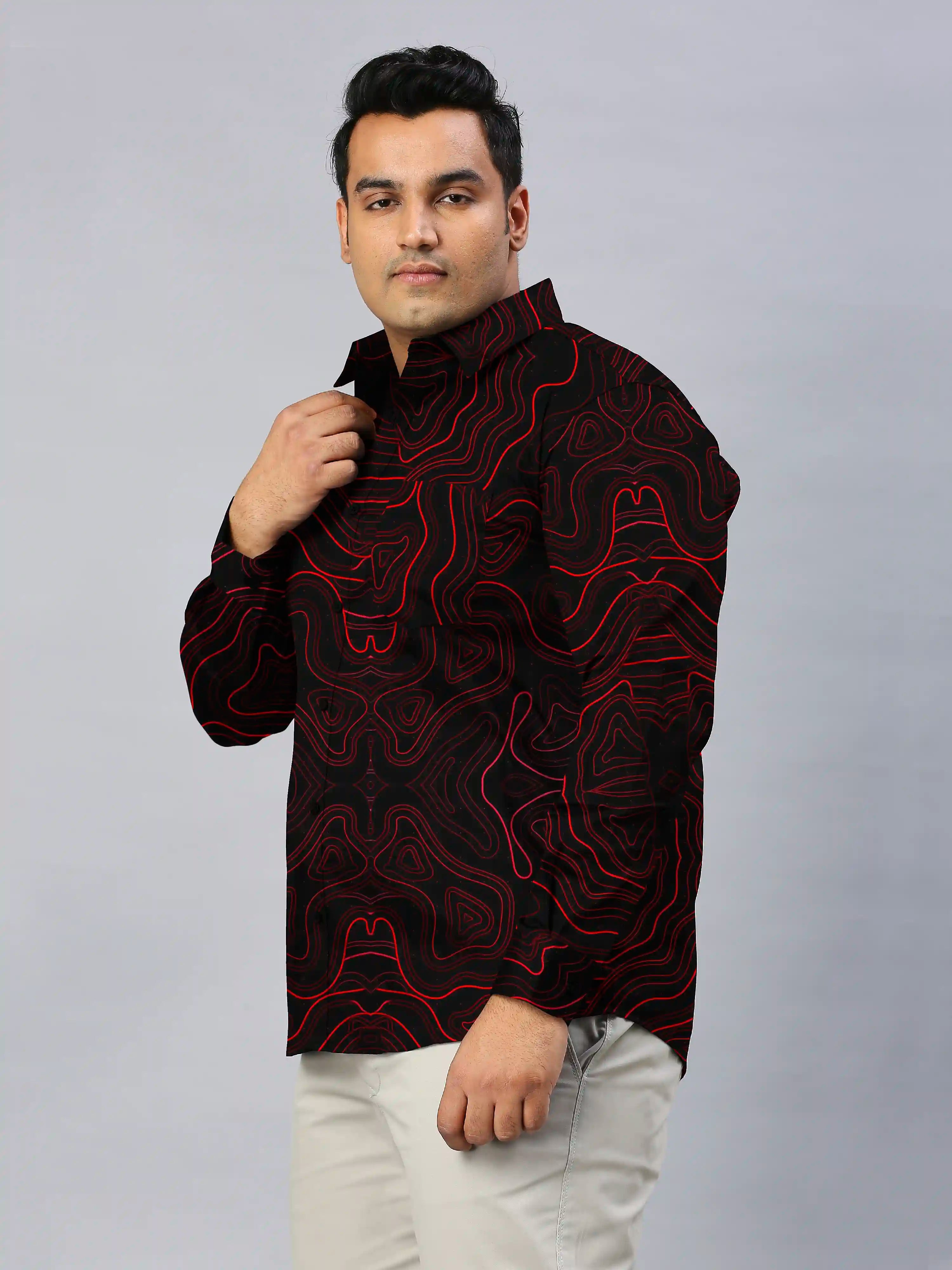 Red Lines Digital Printed Men's Plus Size Full Sleeve Shirt