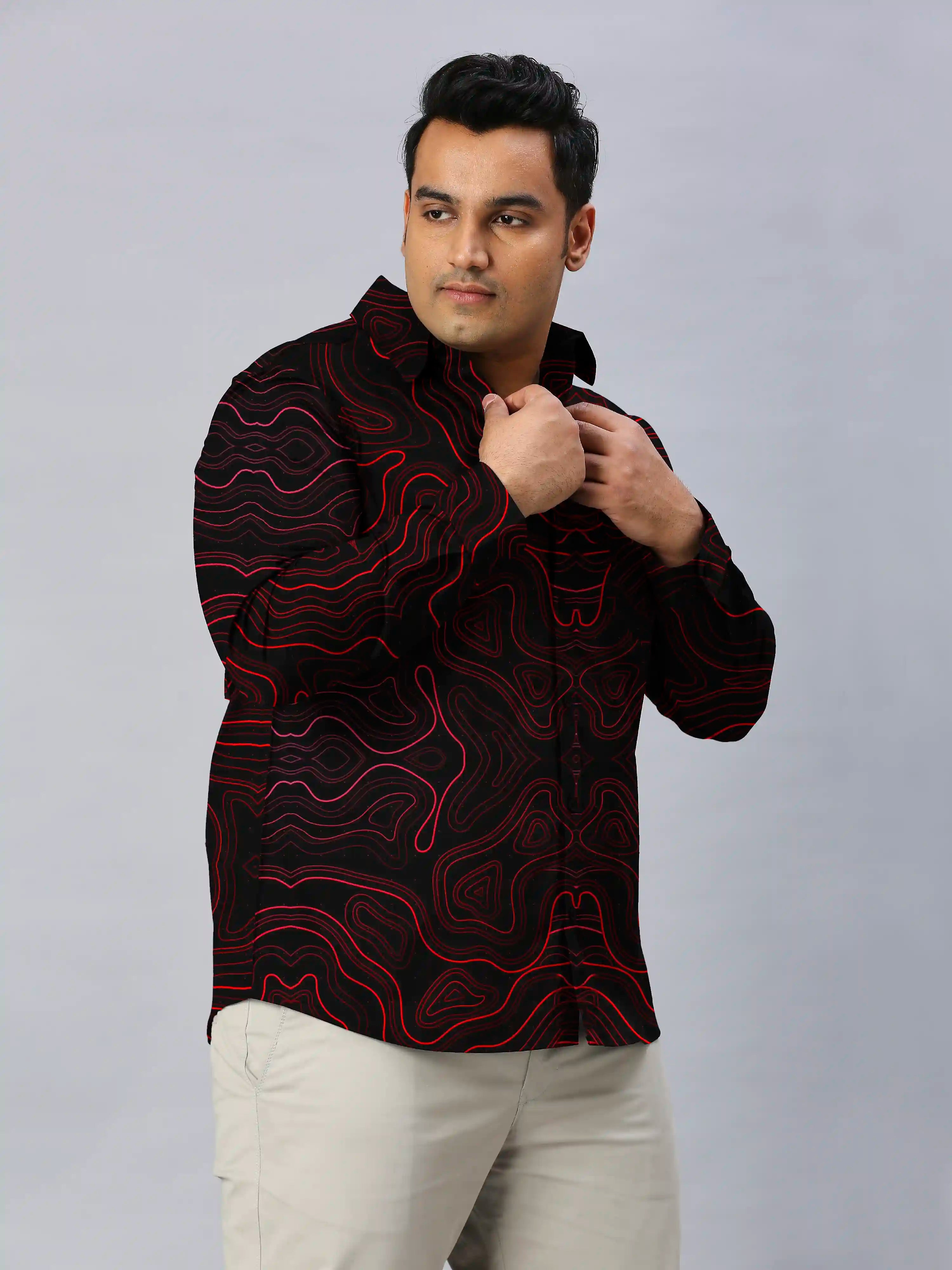 Red Lines Digital Printed Men's Plus Size Full Sleeve Shirt
