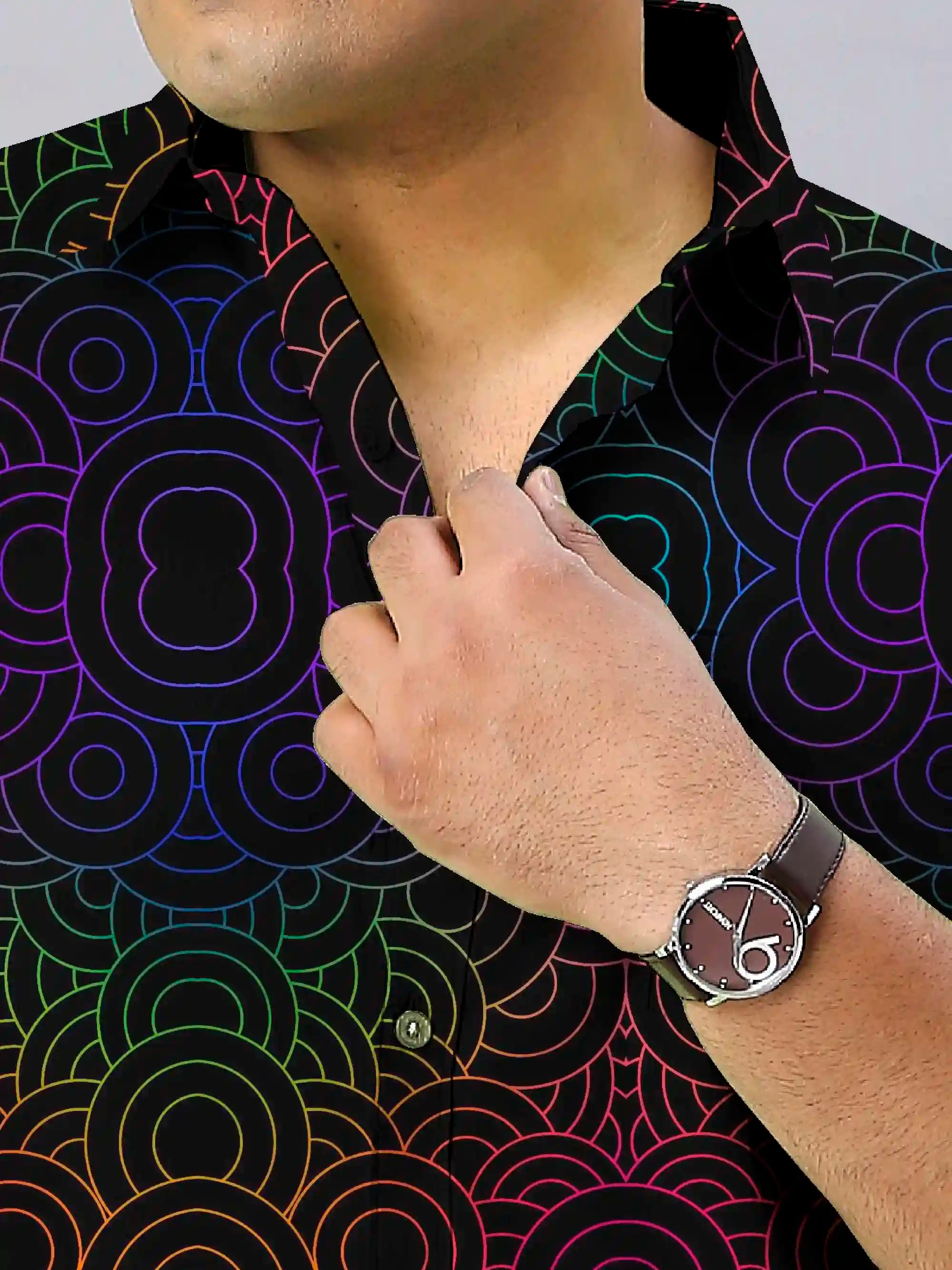 Rainbow Circles Digital Printed Men's Plus Size Full Sleeve Shirt