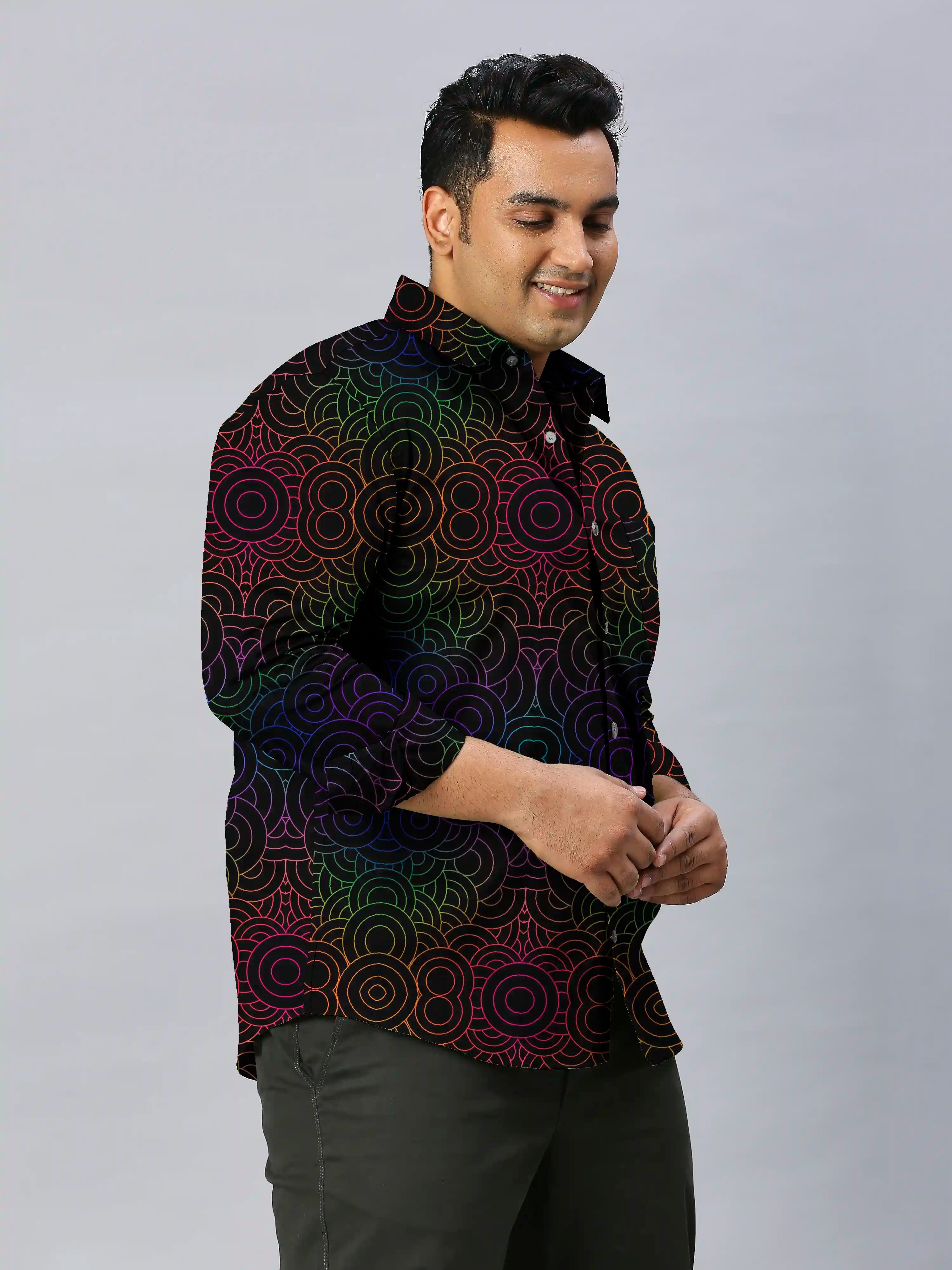 Rainbow Circles Digital Printed Men's Plus Size Full Sleeve Shirt