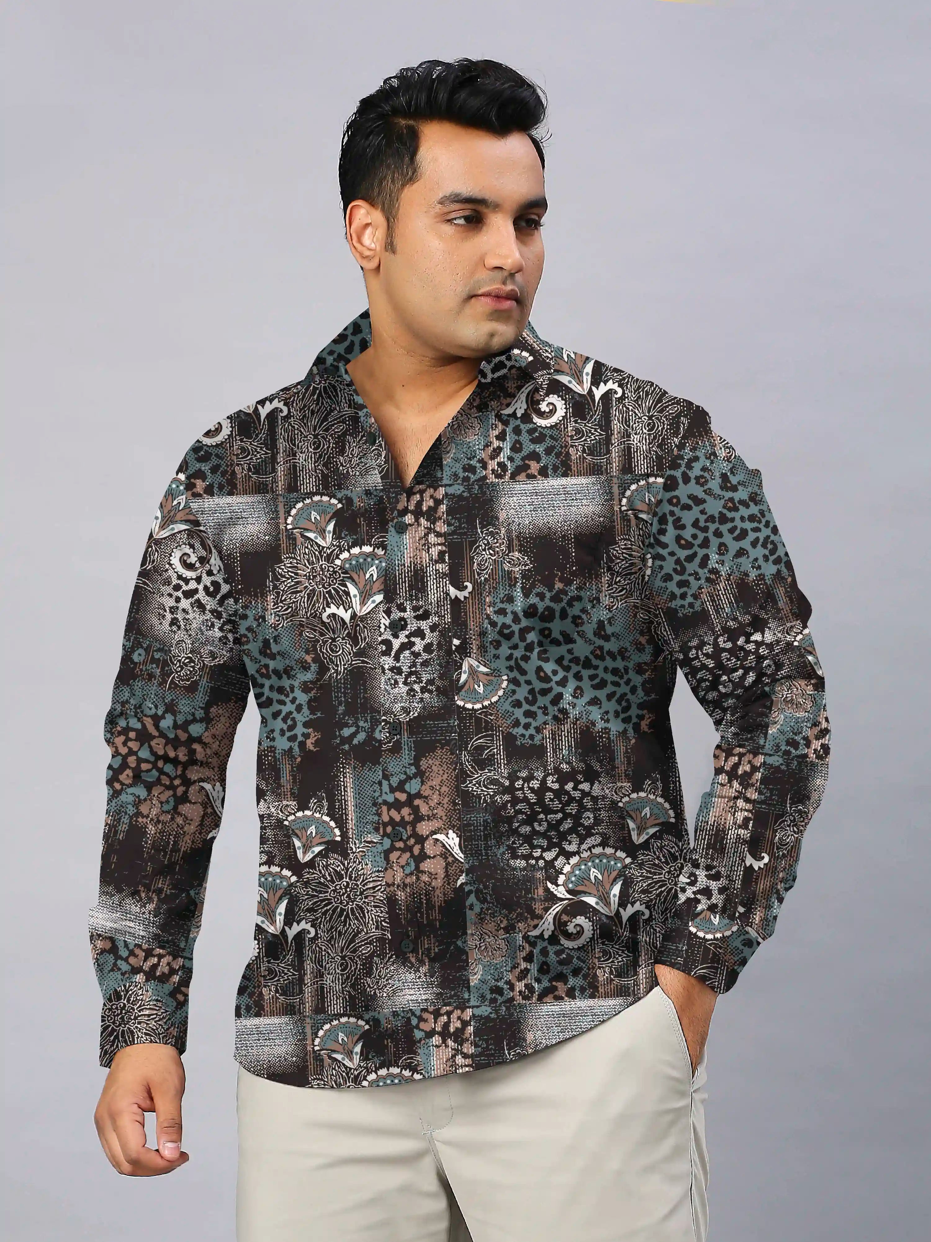 Leopard Spots Digital Printed Men's Plus Size Full Sleeve Shirt