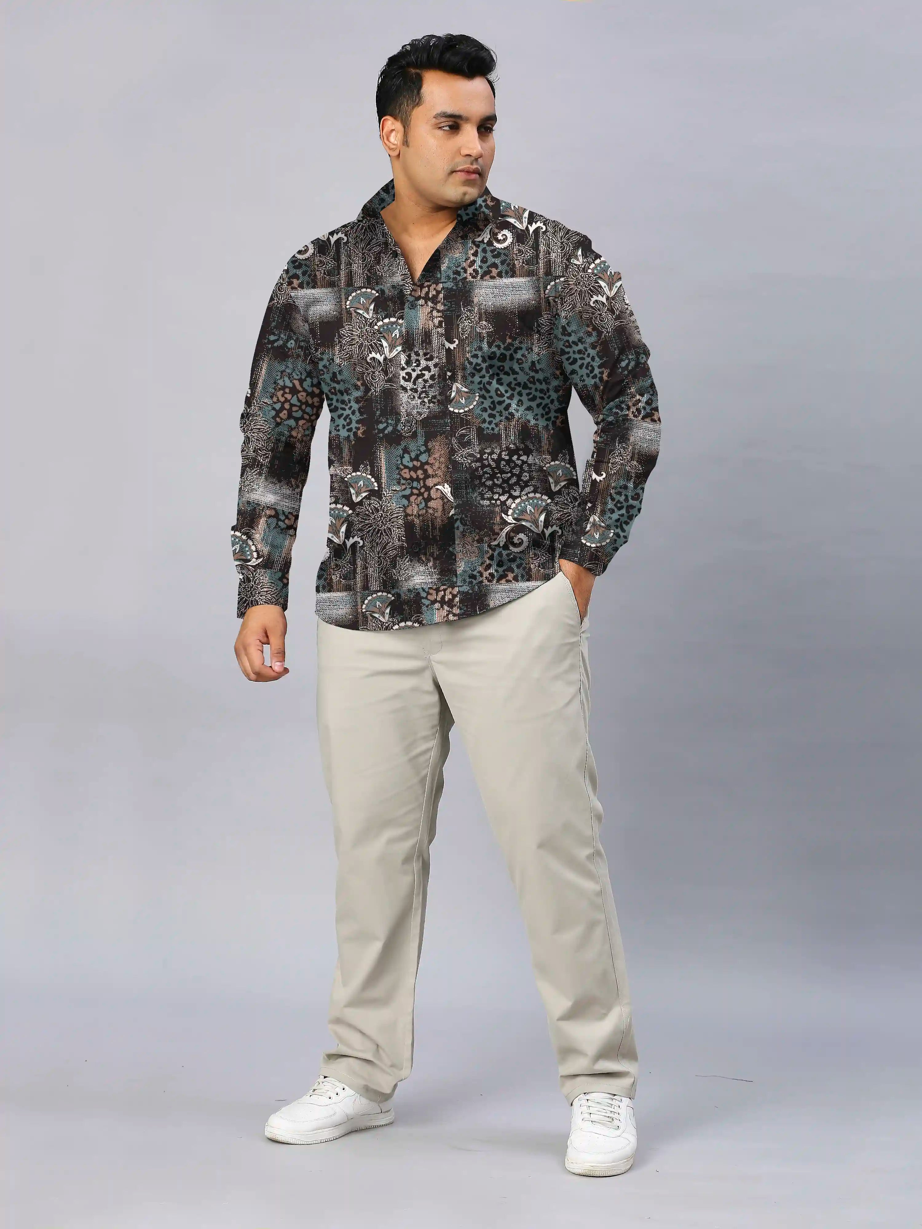 Leopard Spots Digital Printed Men's Plus Size Full Sleeve Shirt