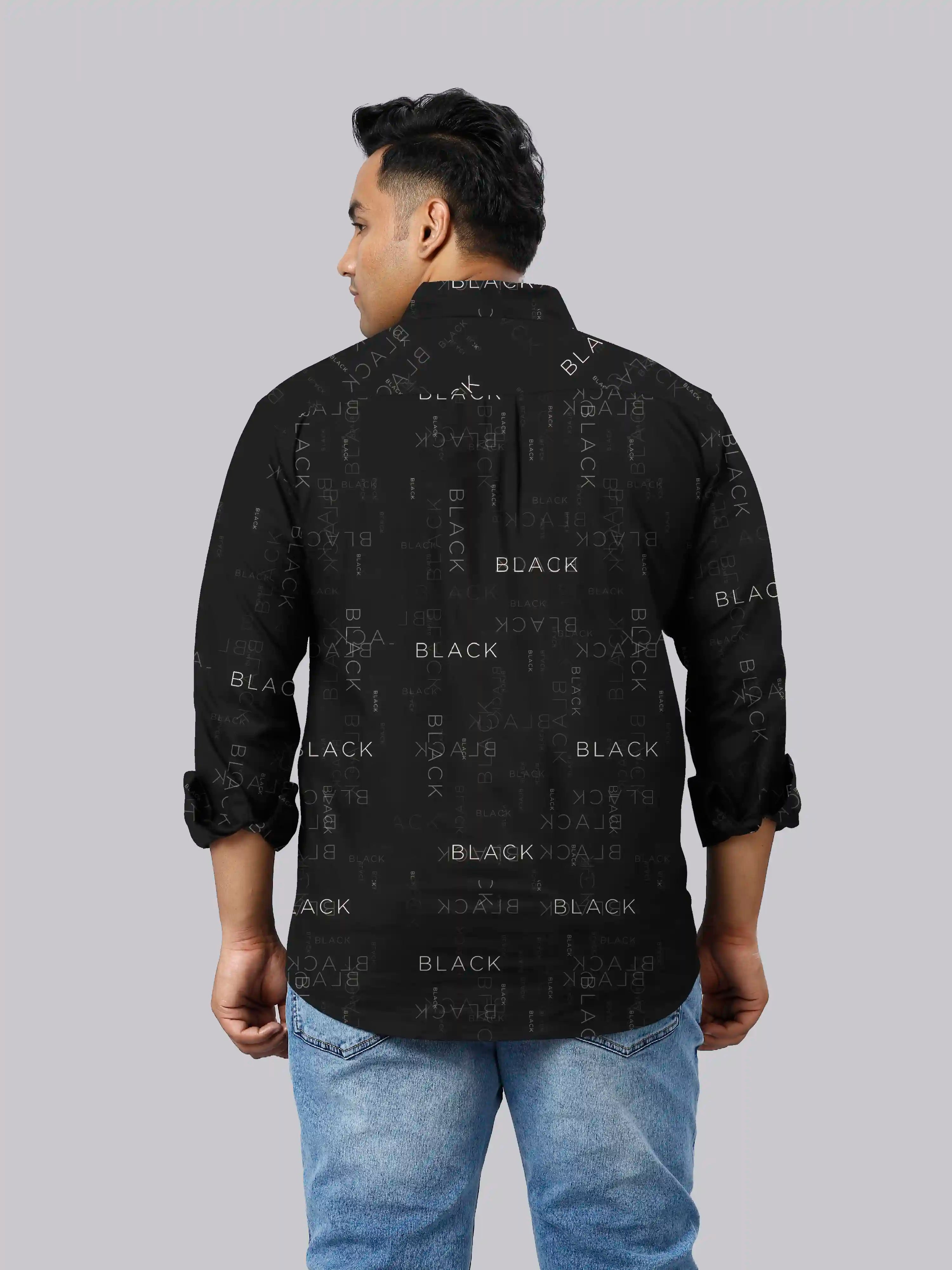 Black Name Printed Men's Plus Size Full Sleeve Shirt
