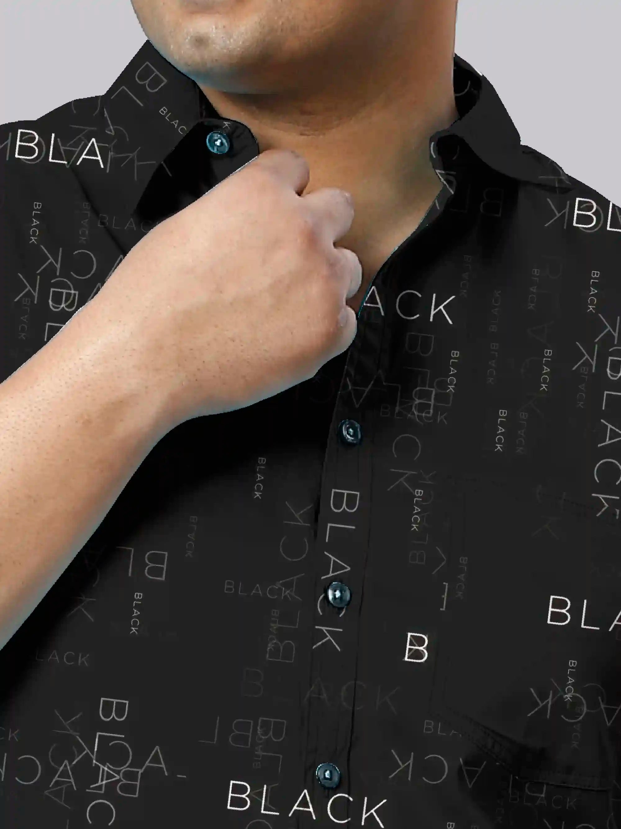 Black Name Printed Men's Plus Size Full Sleeve Shirt
