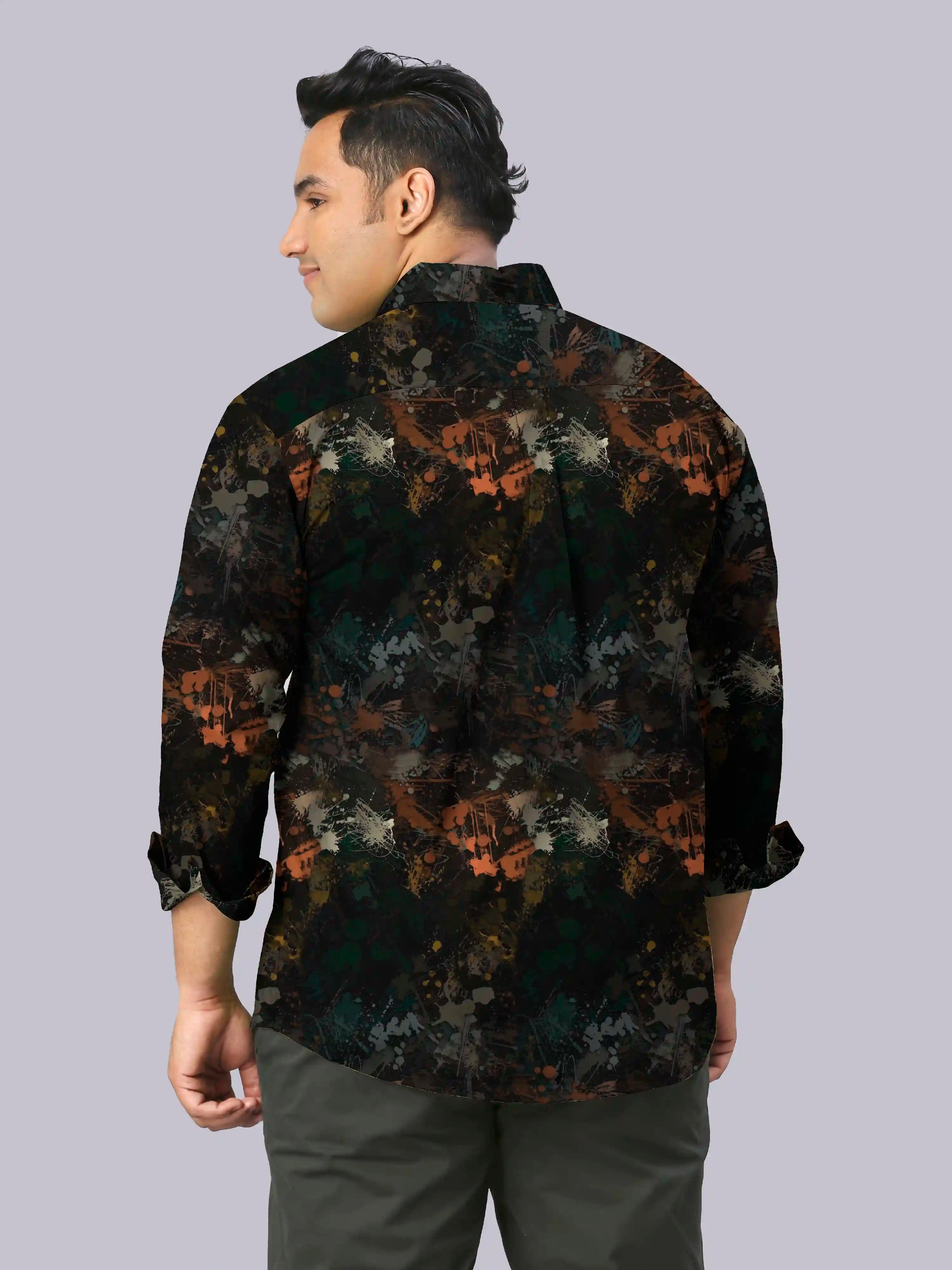 Splatter Digital Printed Men's Plus Size Full Sleeve Shirt