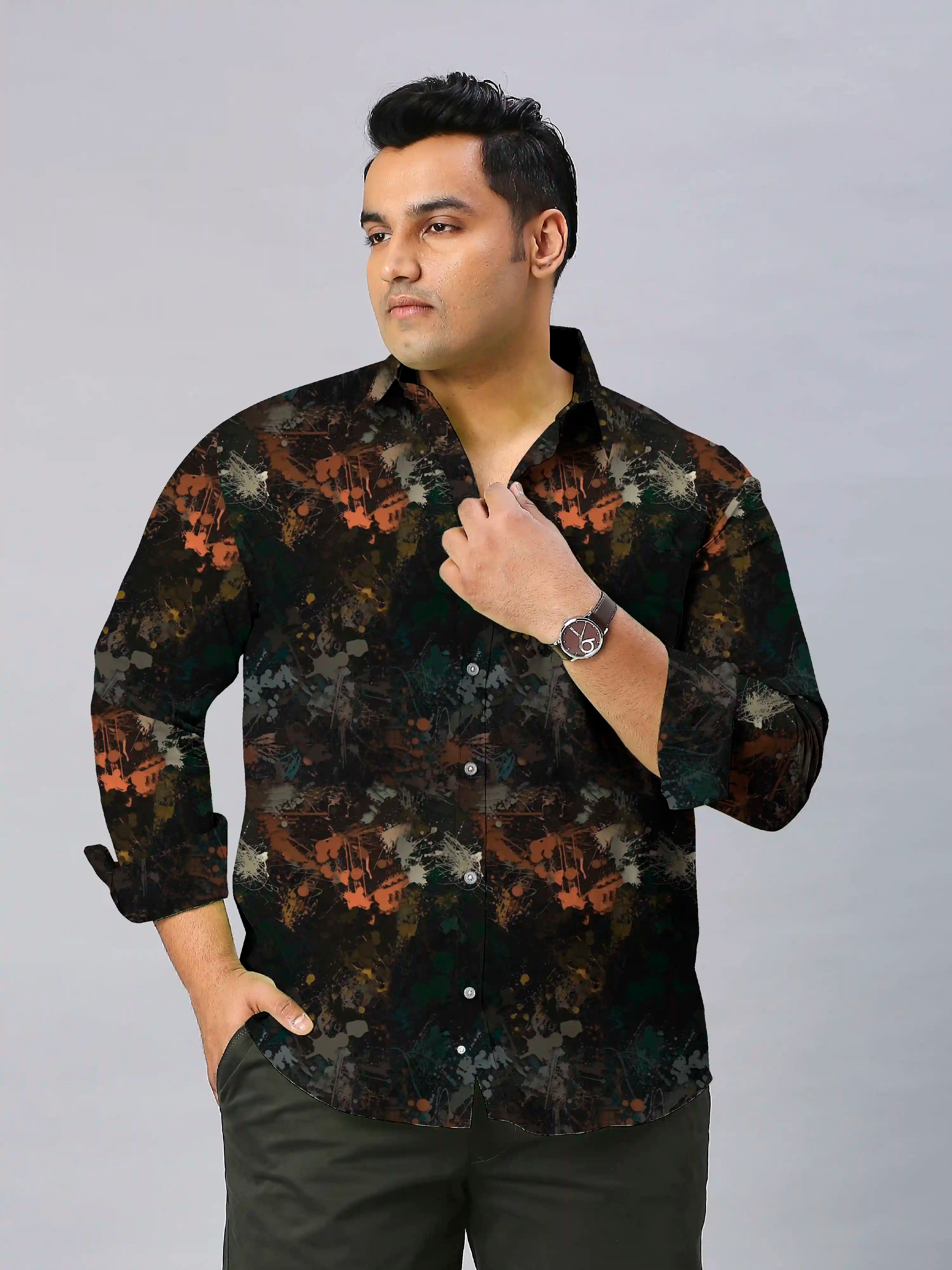 Splatter Digital Printed Men's Plus Size Full Sleeve Shirt