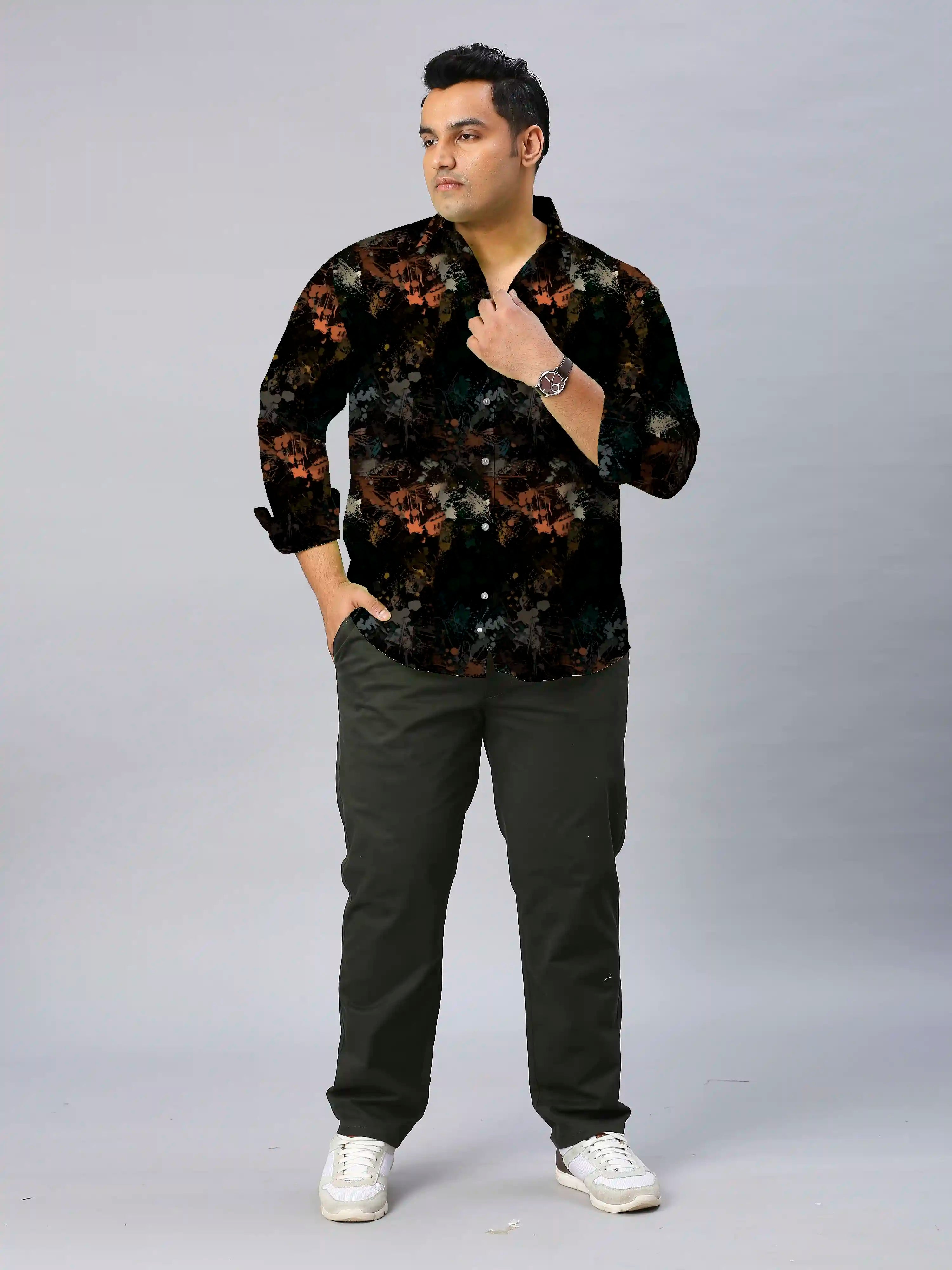 Splatter Digital Printed Men's Plus Size Full Sleeve Shirt