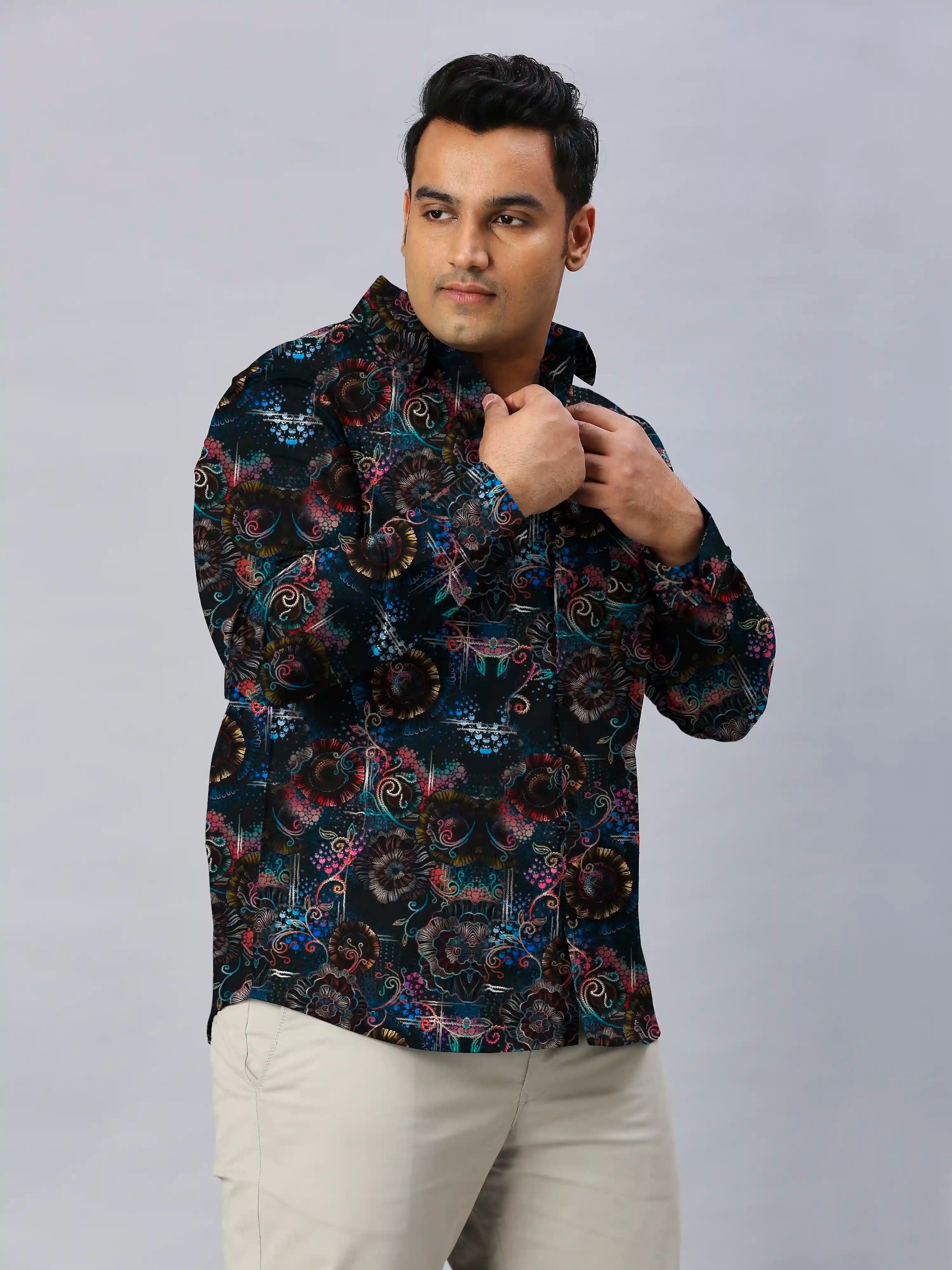 Vibrant Floral Printed Men's Plus Size Full Sleeve Shirt