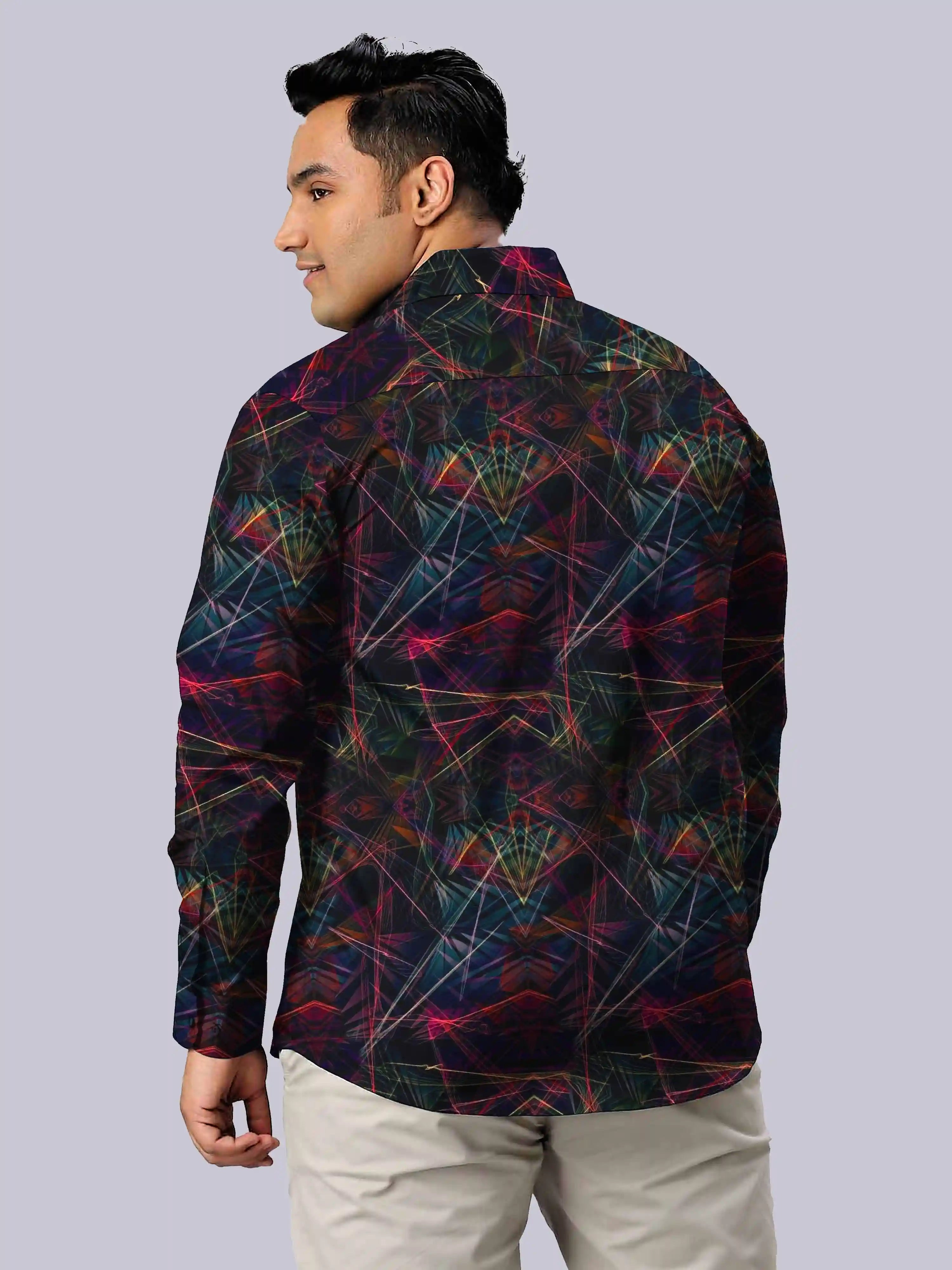 Digital Art Lines Printed Men's Plus Size Full Sleeve Shirt