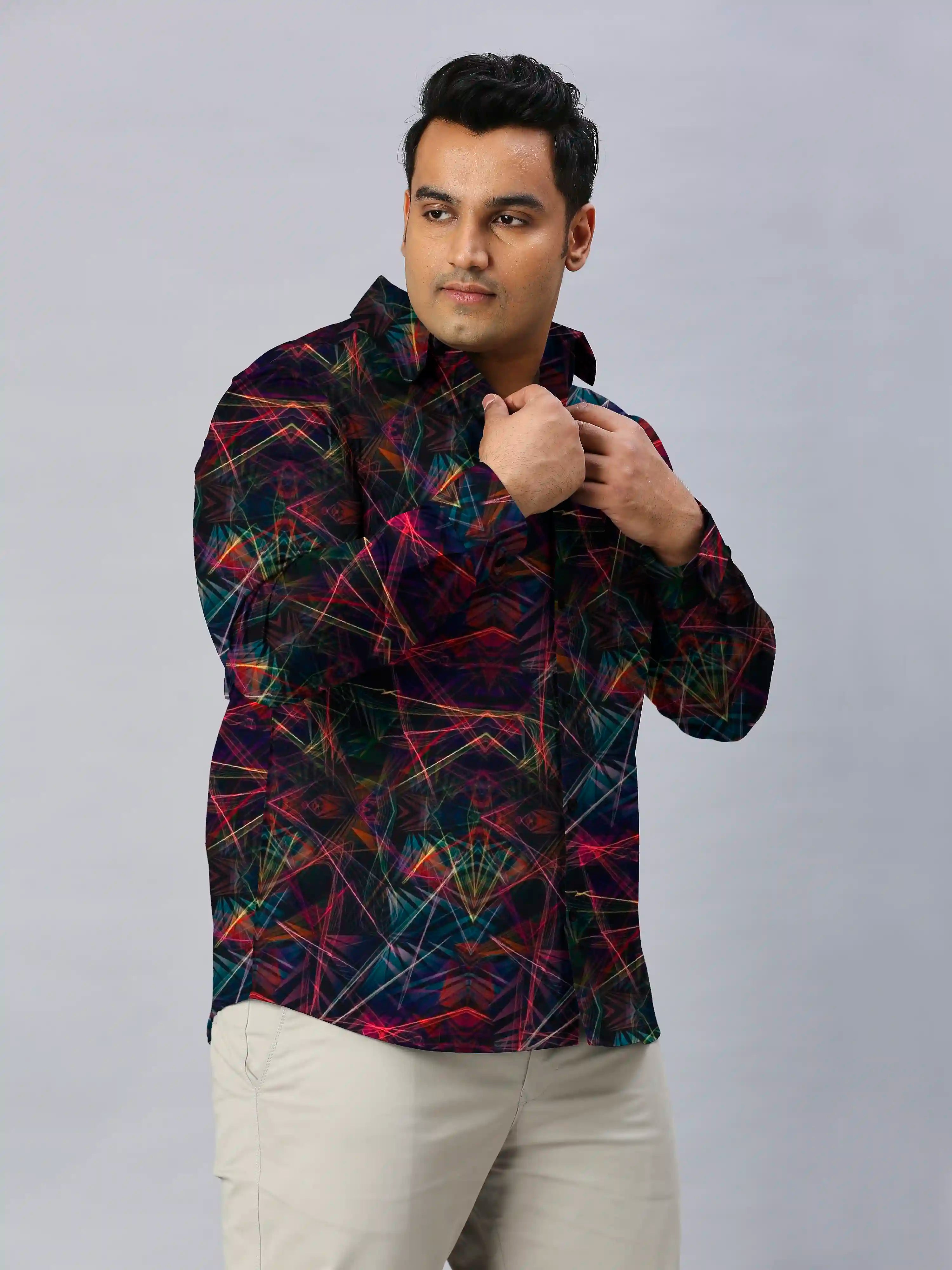 Digital Art Lines Printed Men's Plus Size Full Sleeve Shirt