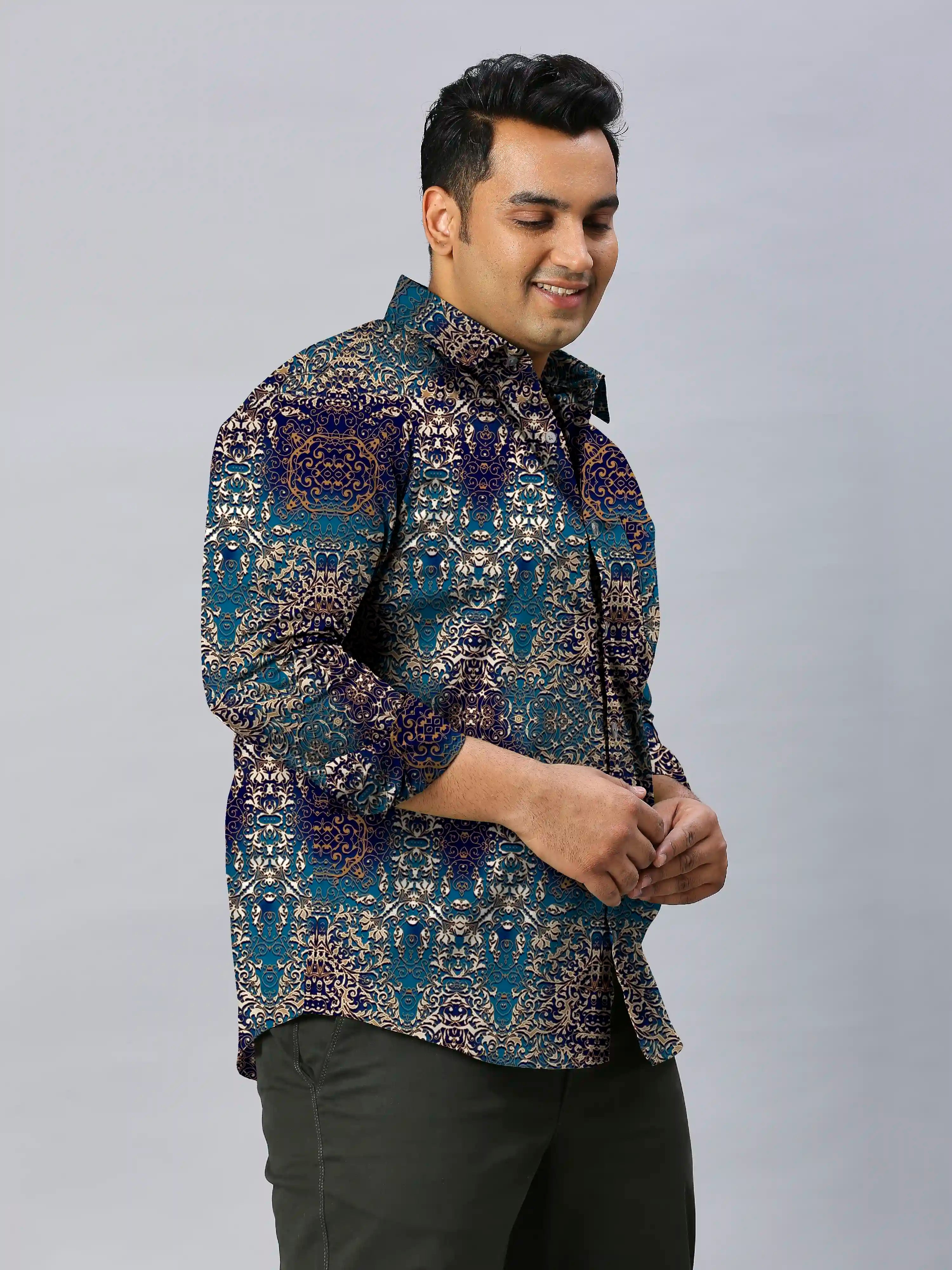 Gold Damask Digital Printed Men's Plus Size Full Sleeve Shirt