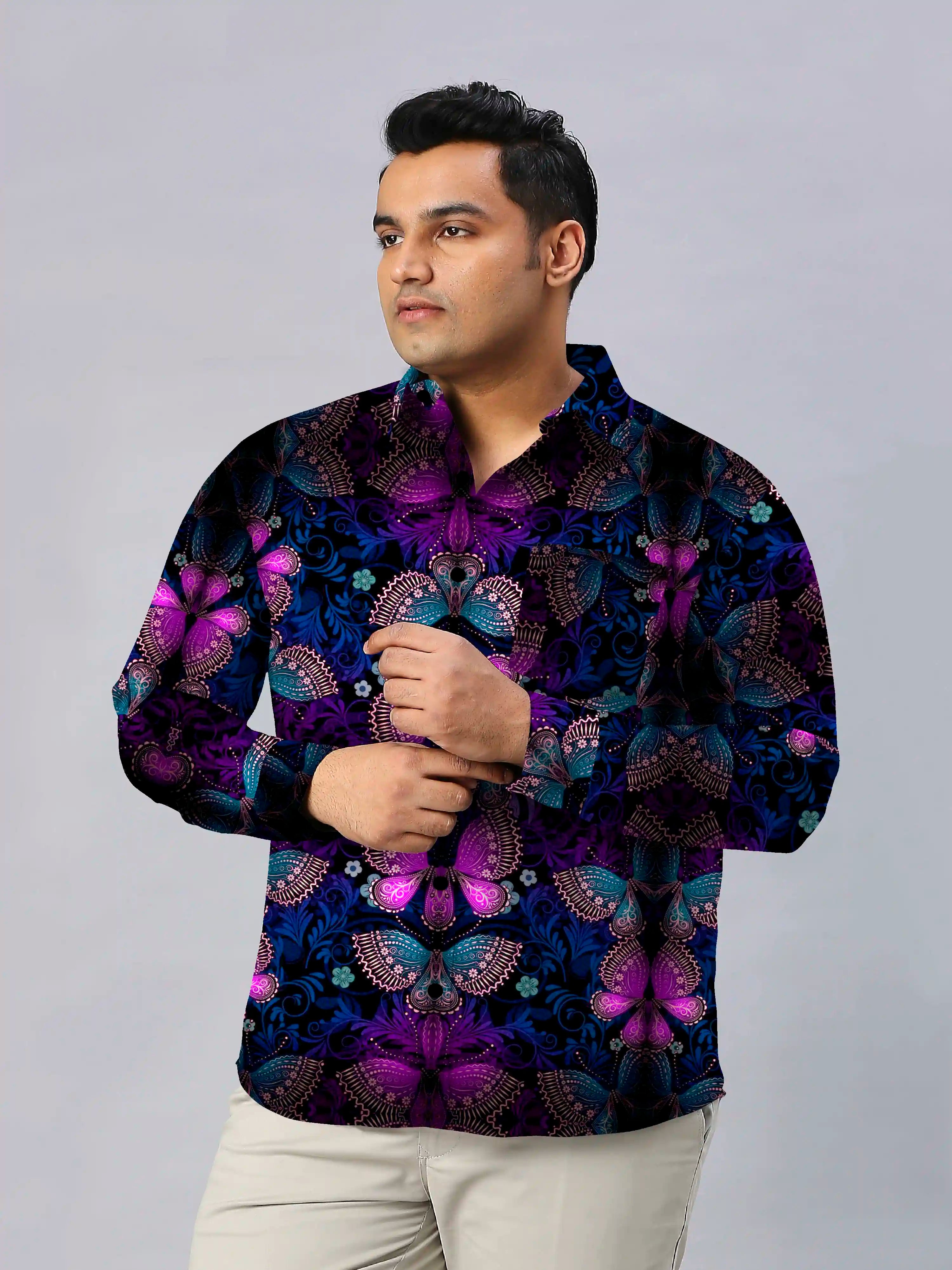 Floral Mandala Digital Printed Men's Plus Size Full Sleeve Shirt