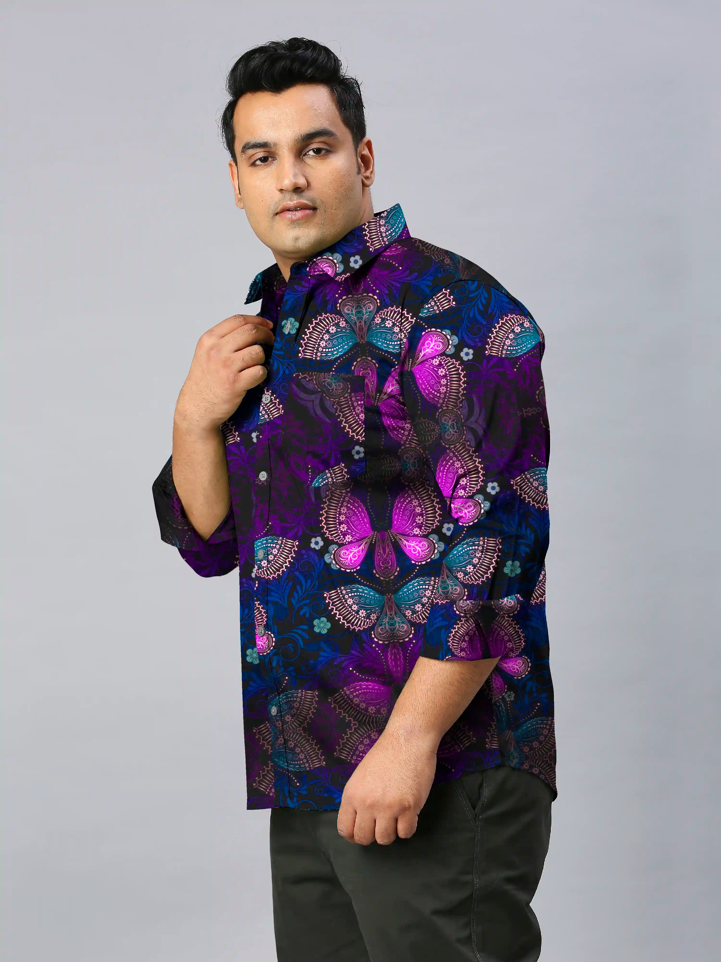 Floral Mandala Digital Printed Men's Plus Size Full Sleeve Shirt