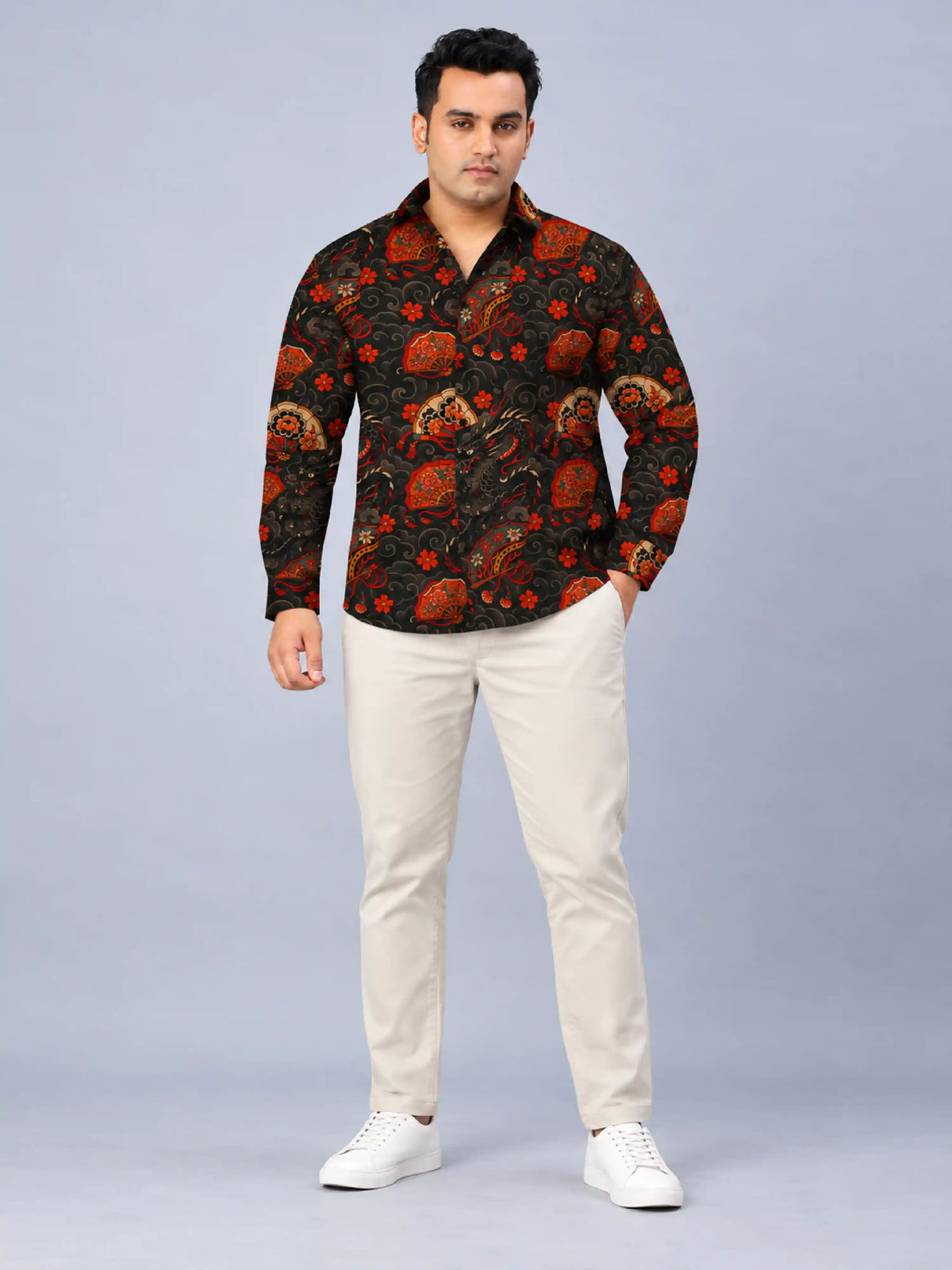 Kyoto Dragon Digital Printed Men's Plus Size Full Sleeve Shirt