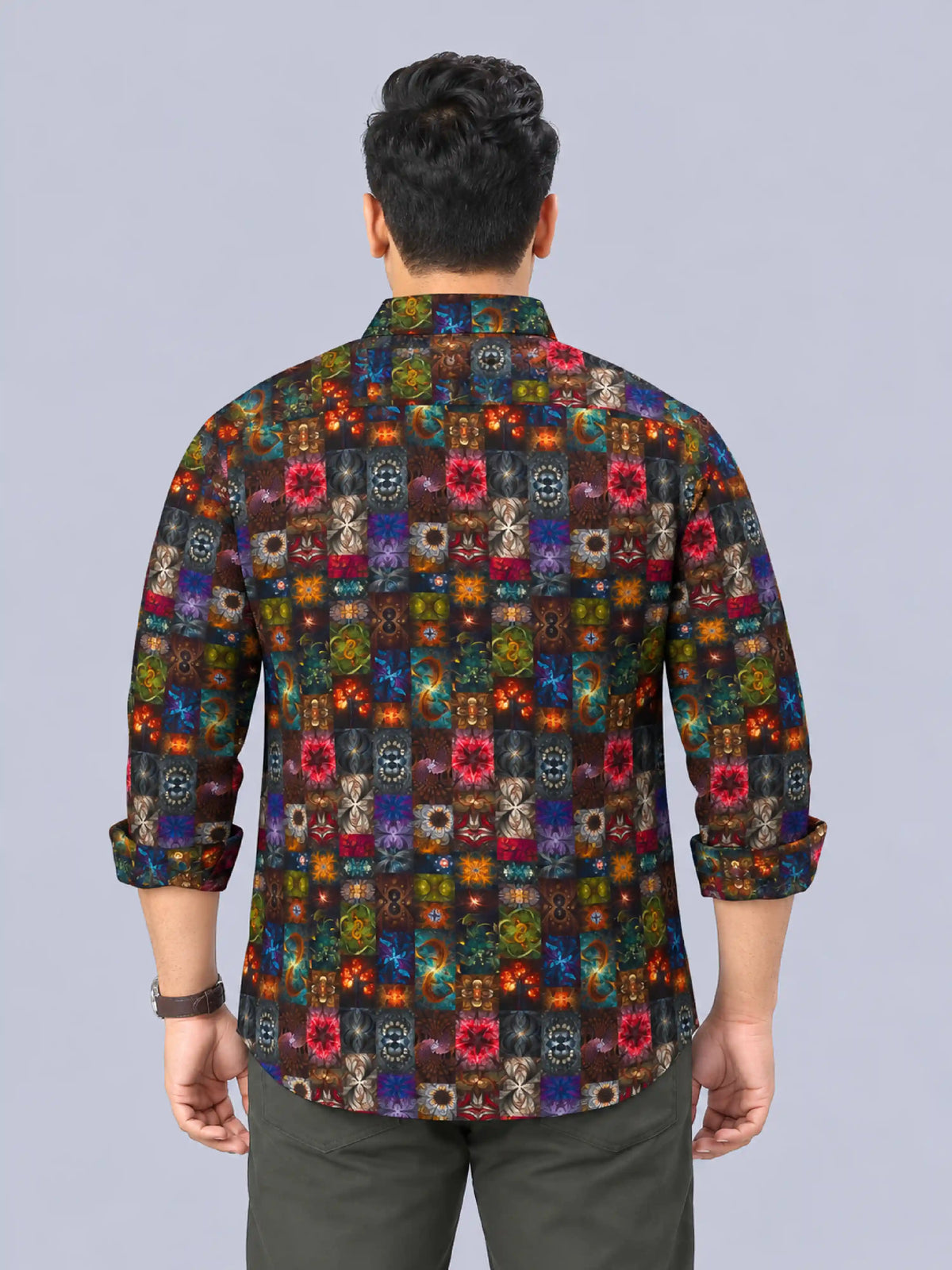 Mystic Fractal Digital Printed Men's Plus Size Full Sleeve Shirt