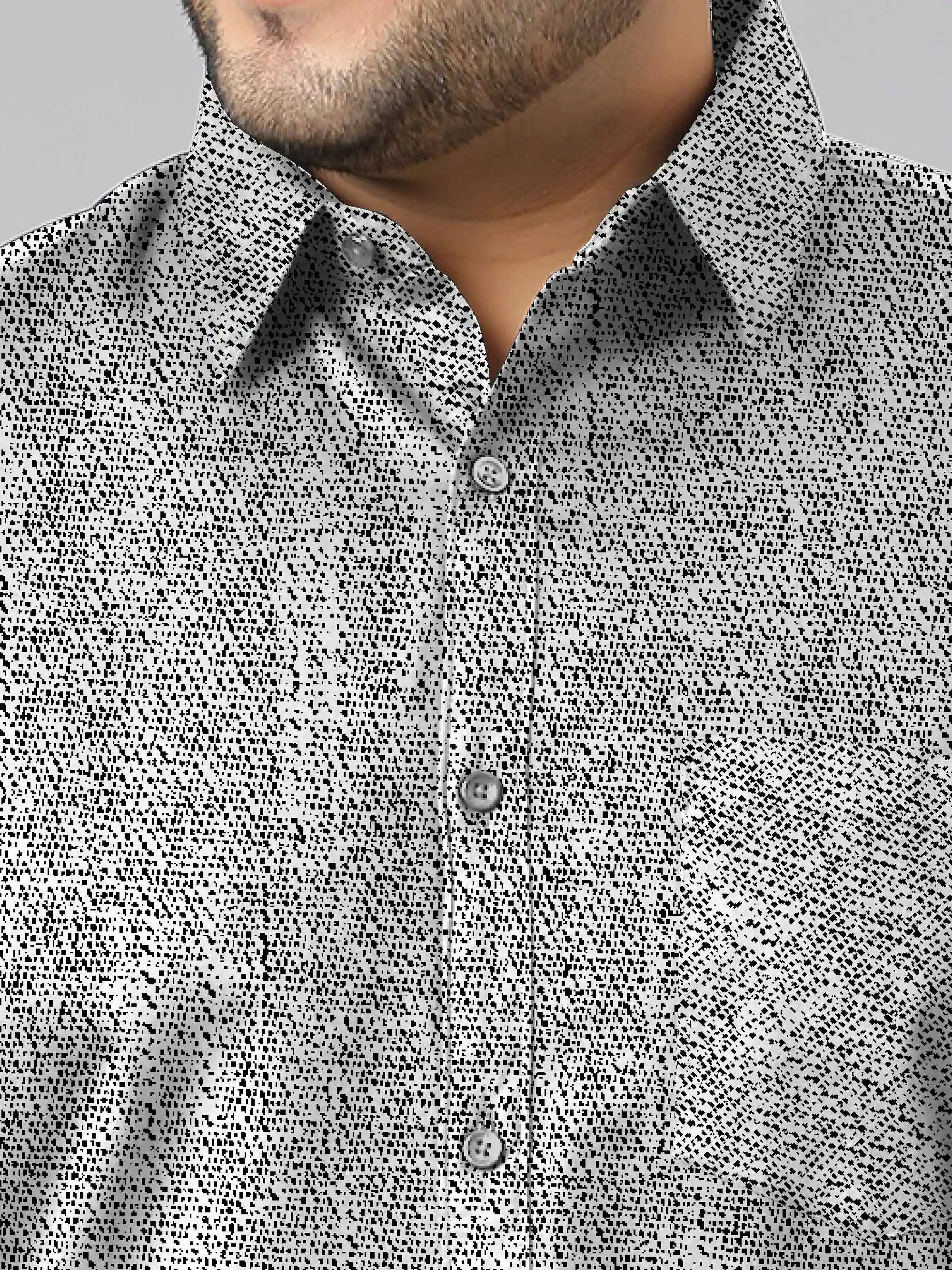 Men's Plus Size Black White Texture Cotton Full Sleeve Shirt