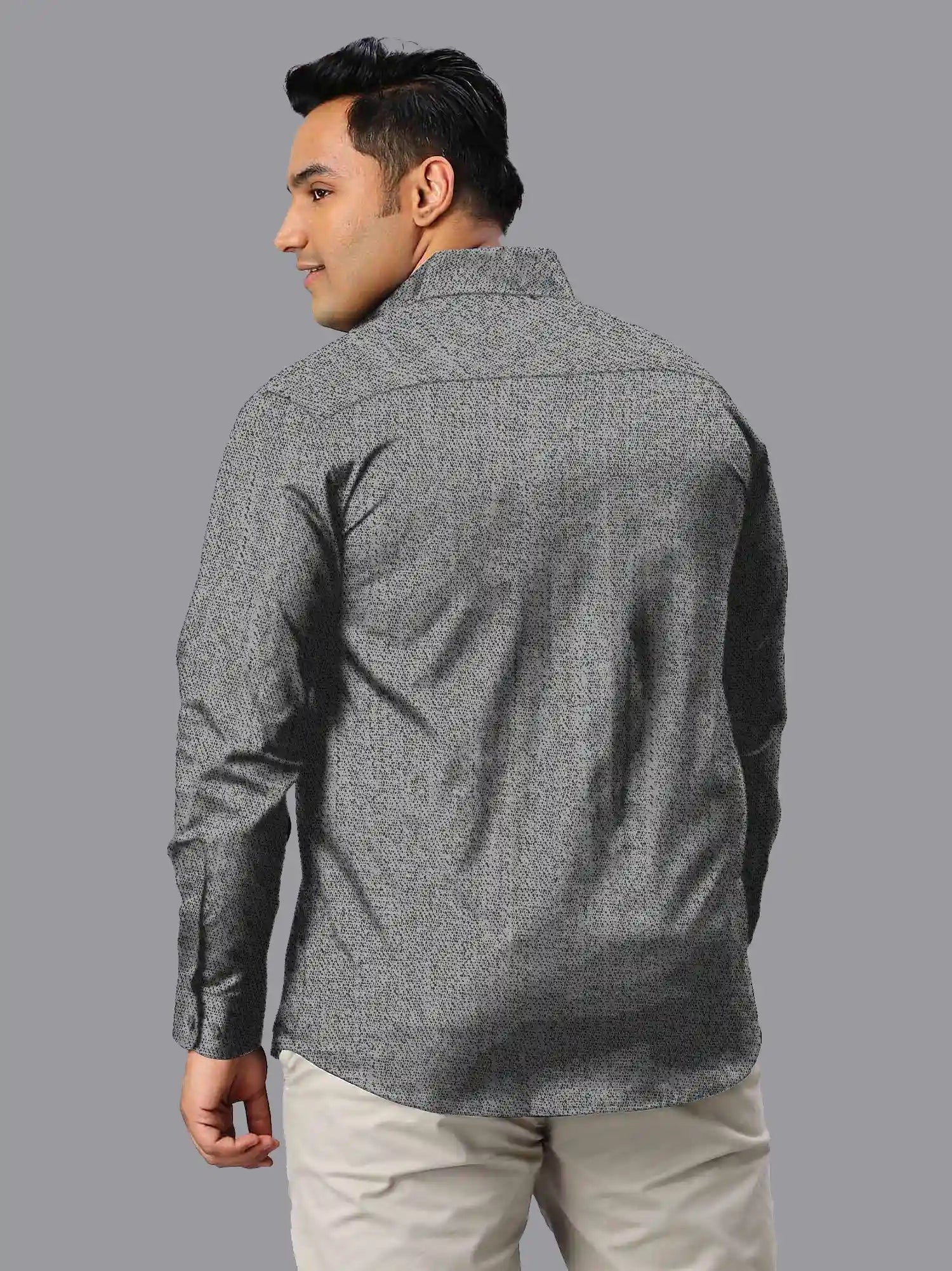 Men's Plus Size Grey Texture Cotton Full Sleeve Shirt