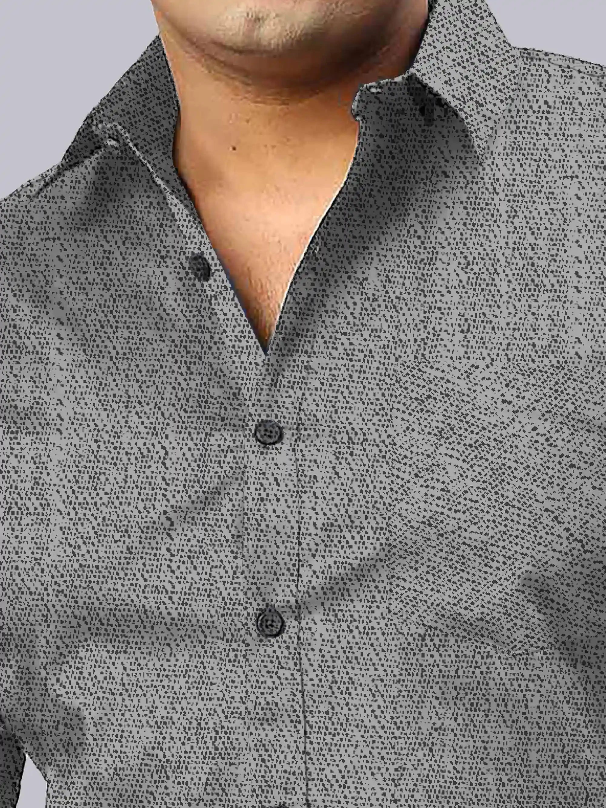 Men's Plus Size Grey Texture Cotton Full Sleeve Shirt