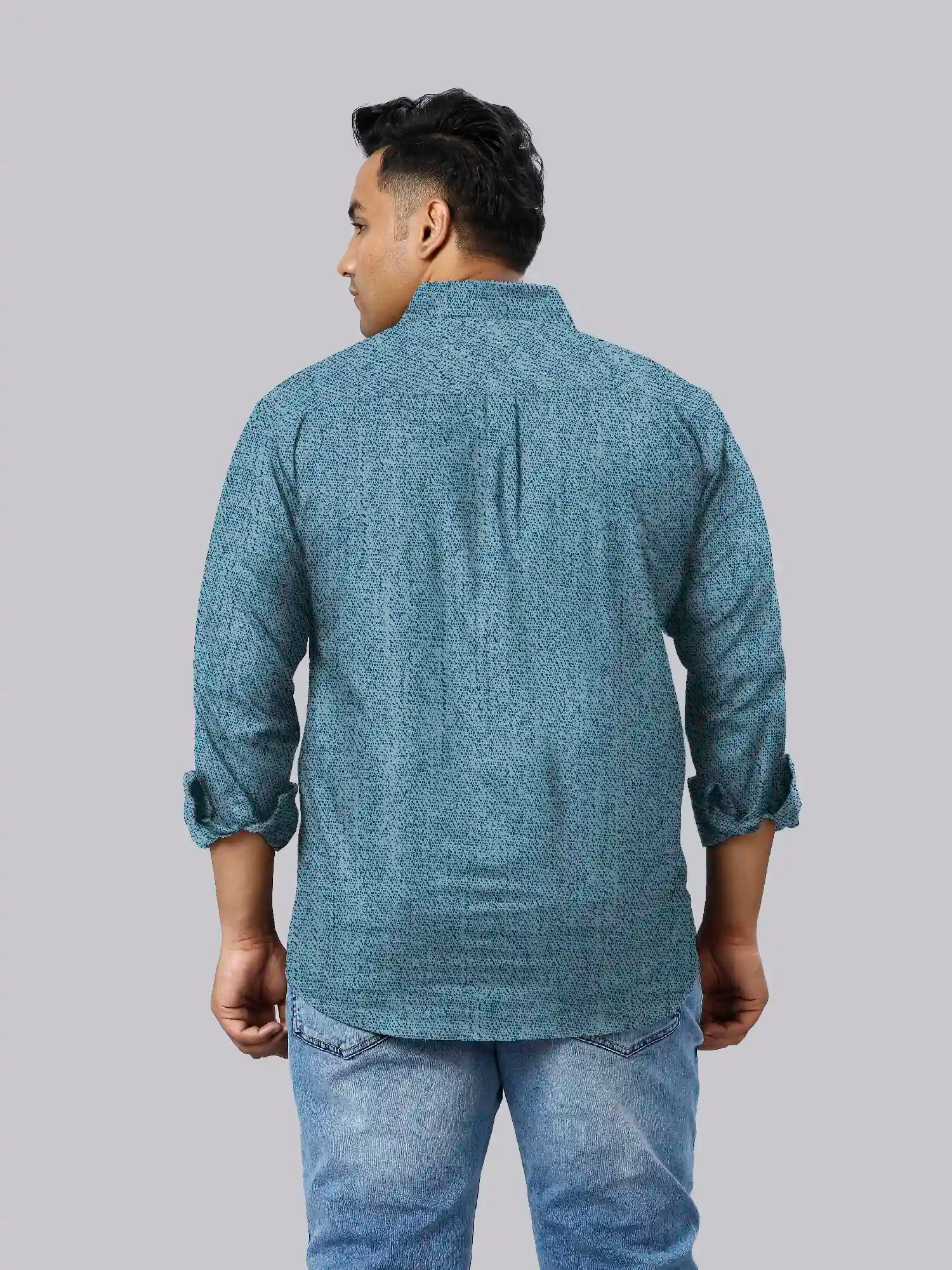 Men's Plus Size Steel Blue Texture Cotton Full Sleeve Shirt
