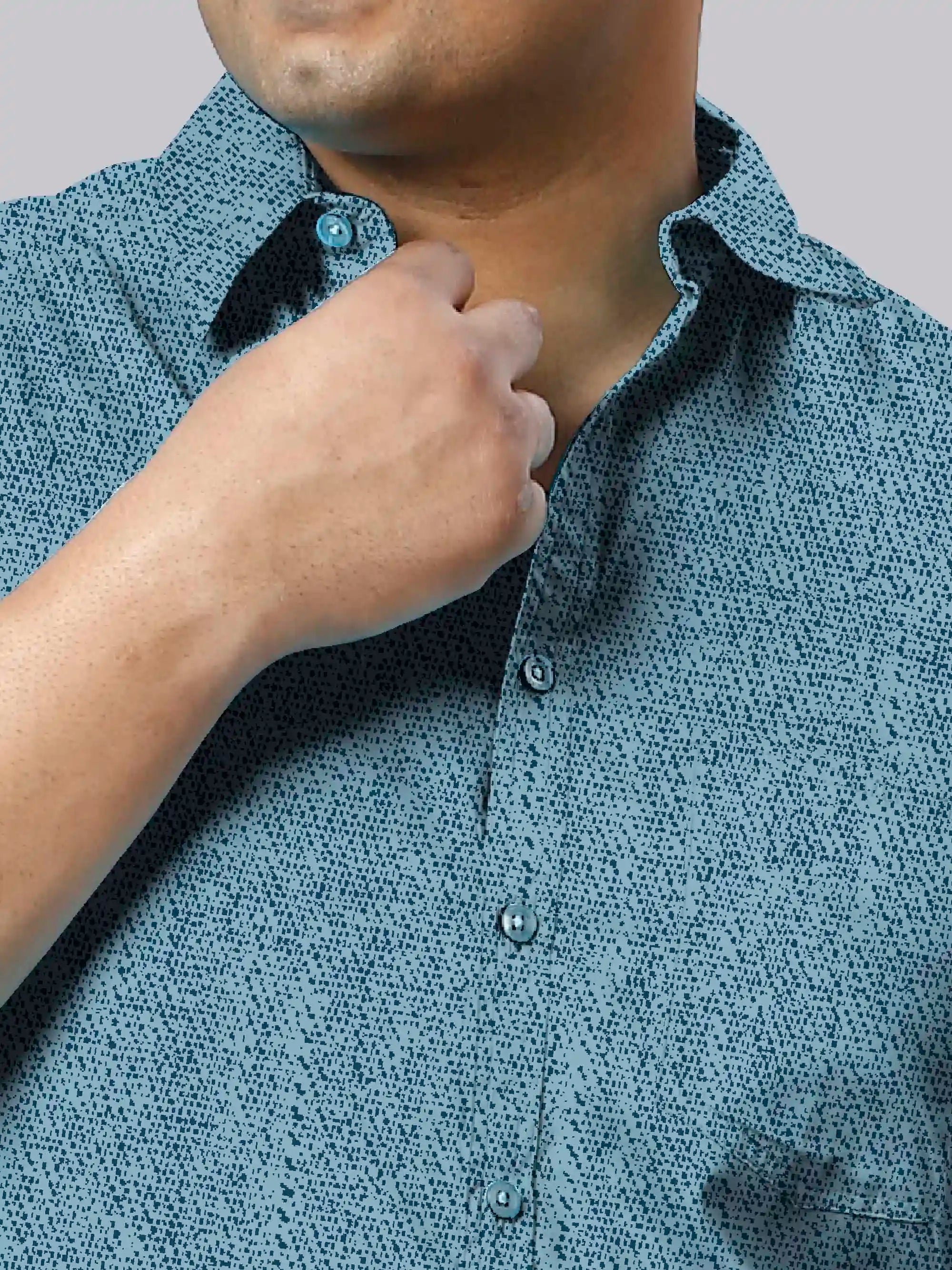 Men's Plus Size Steel Blue Texture Cotton Full Sleeve Shirt