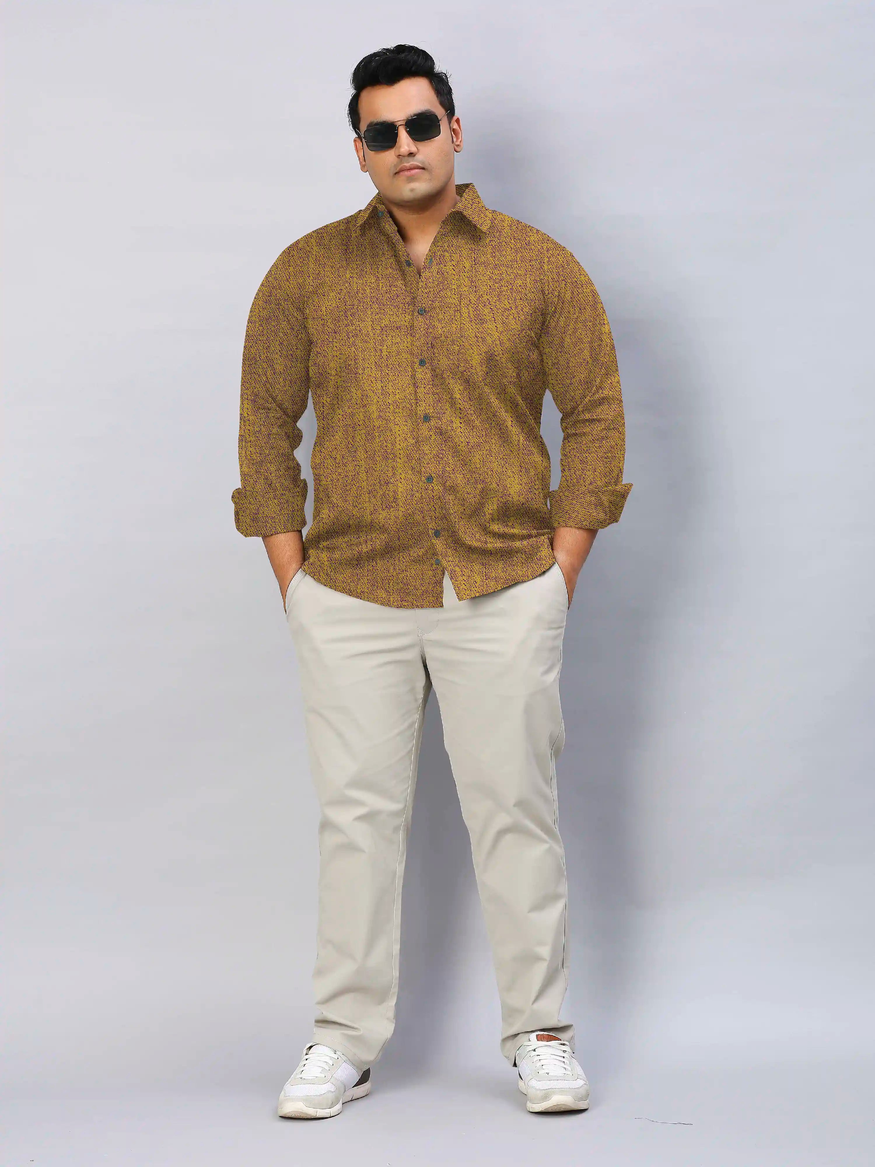 Men's Plus Size Golden Texture Cotton Full Sleeve Shirt