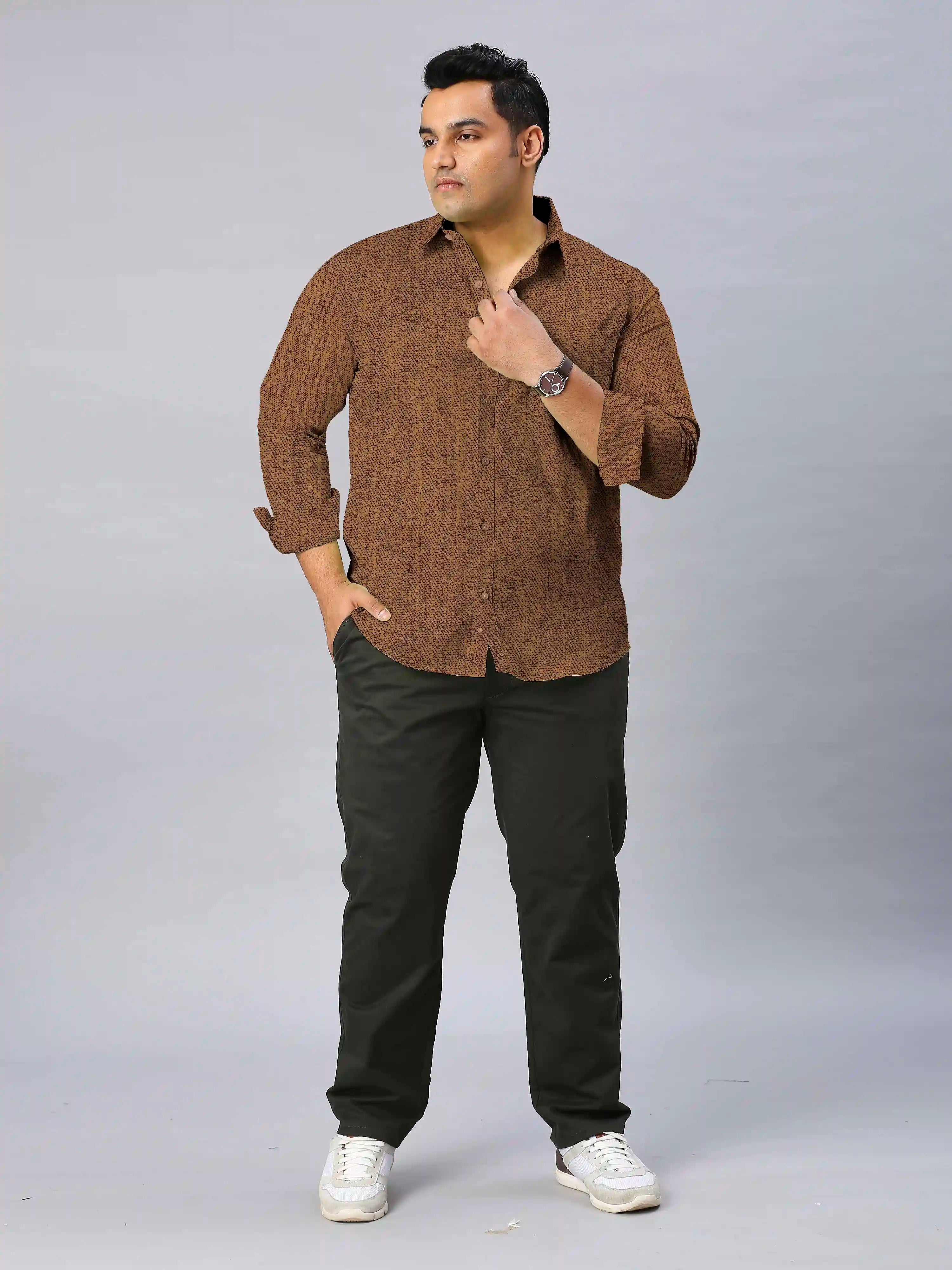 Men's Plus Size Mustard Texture Cotton Full Sleeve Shirt