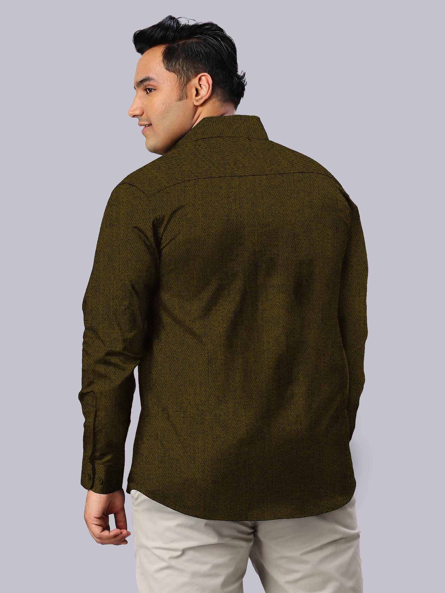 Men's Plus Size Mustard Yellow Texture Cotton Full Sleeve Shirt