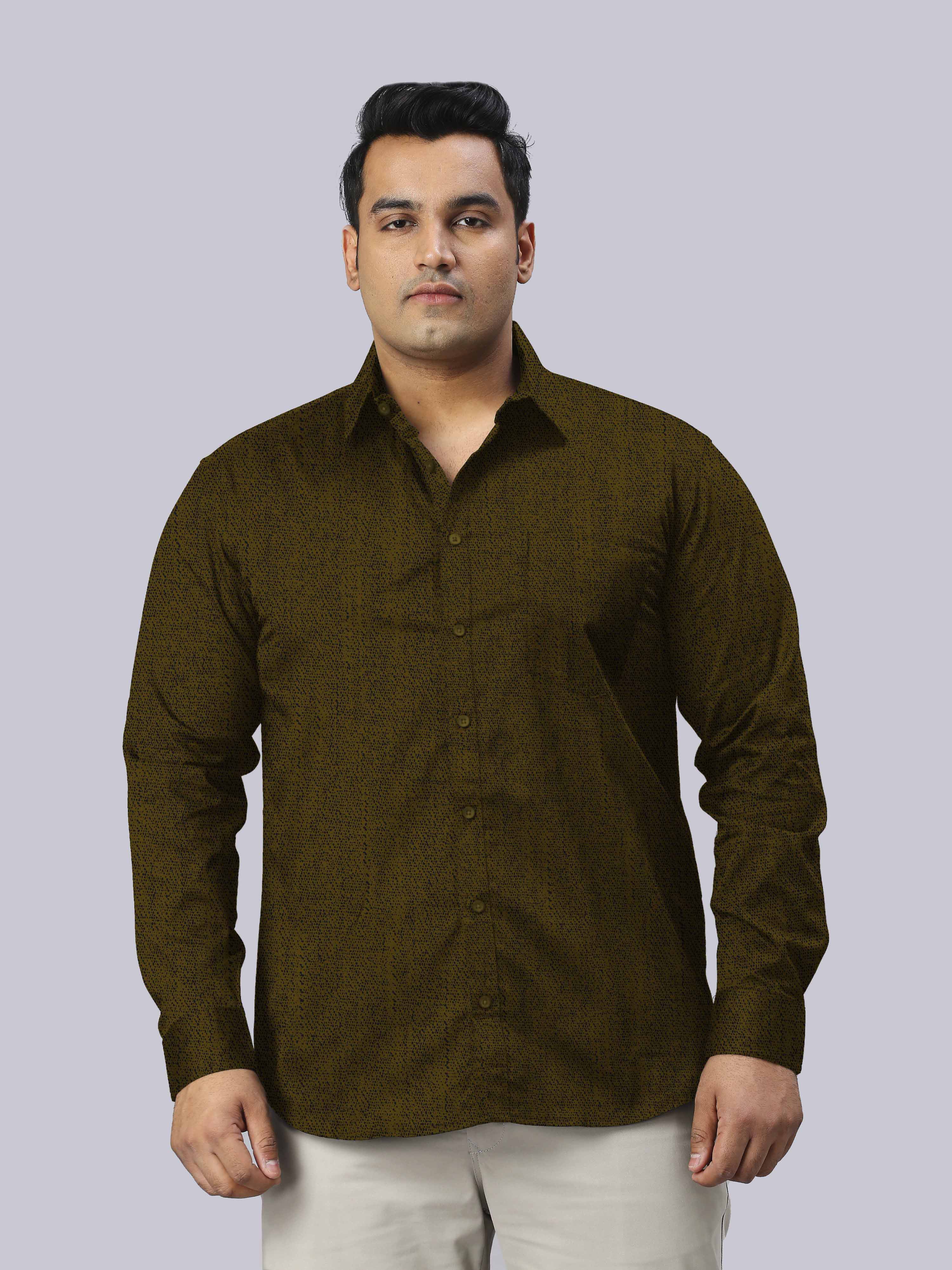 Men's Plus Size Mustard Yellow Texture Cotton Full Sleeve Shirt