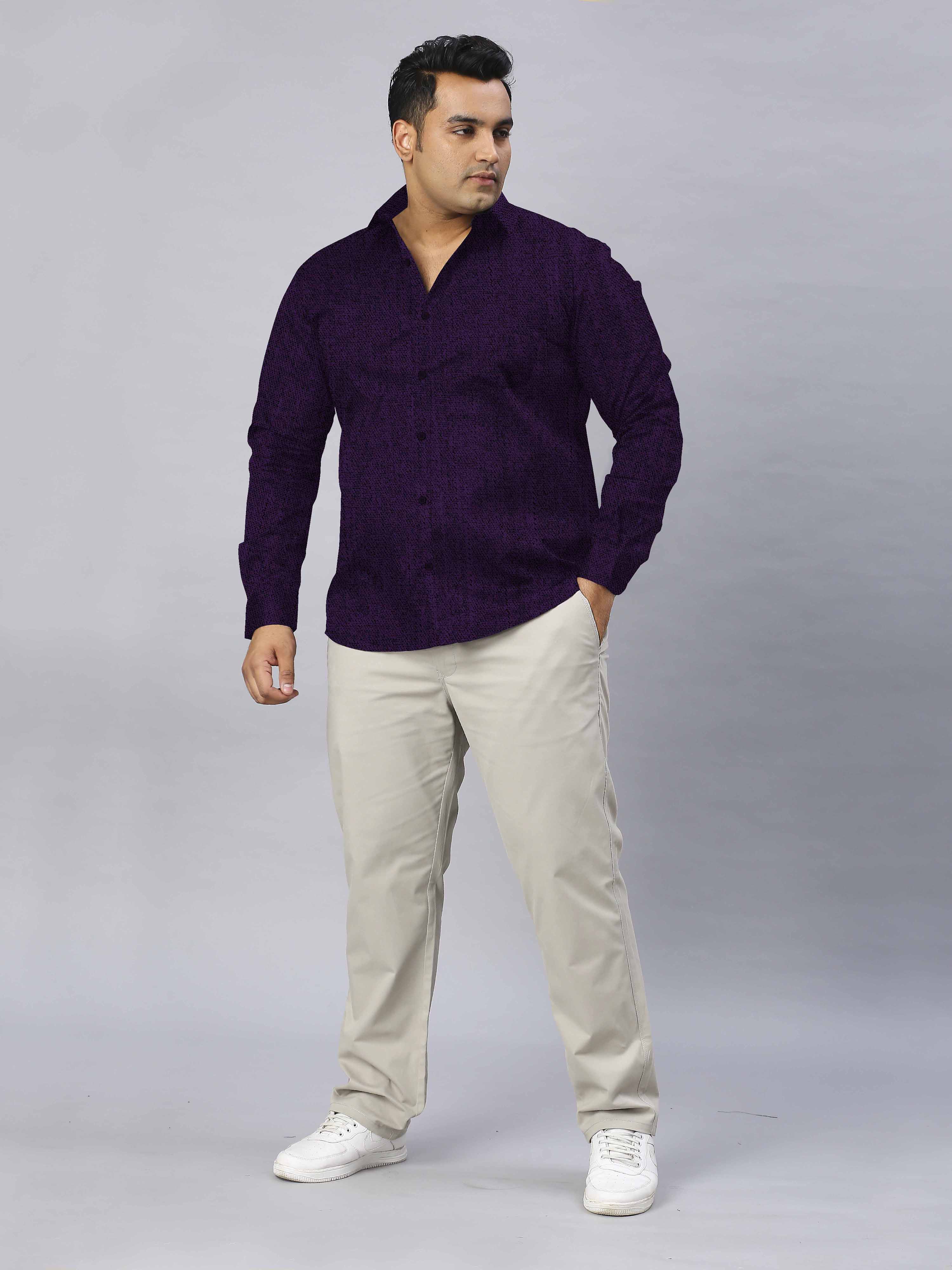Men's Plus Size Rich Purple Texture Cotton Full Sleeve Shirt