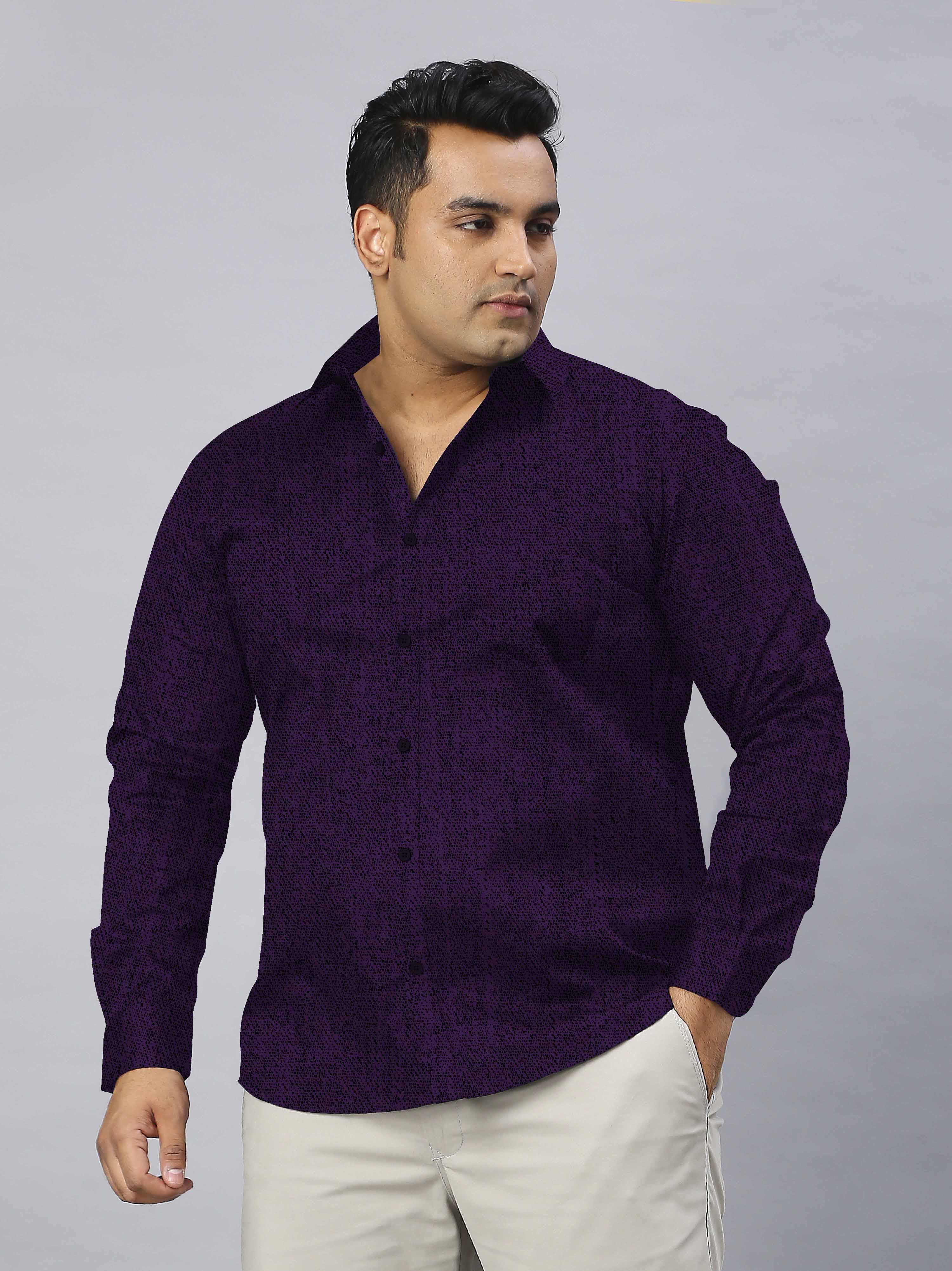 Men's Plus Size Rich Purple Texture Cotton Full Sleeve Shirt